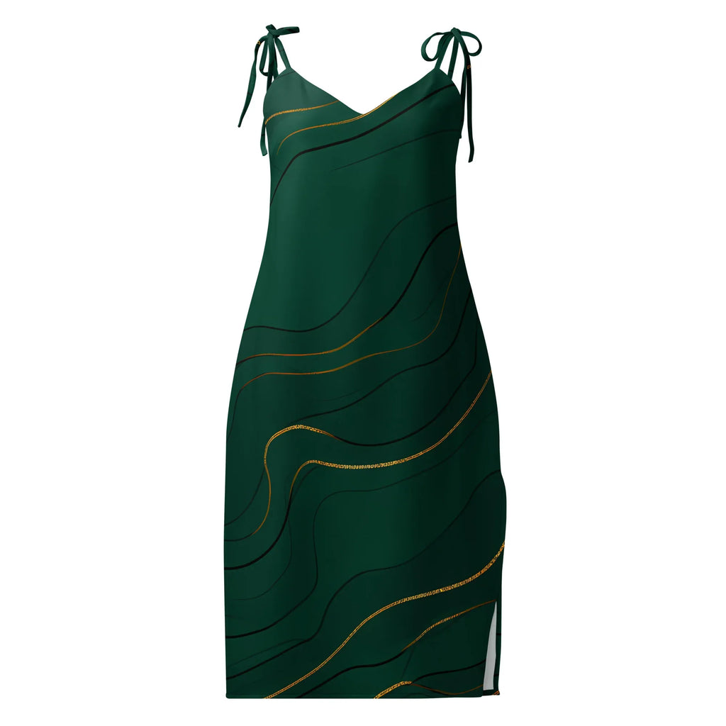 Tie-Strap Midi Dress Black Dress AwRans Clothing all-over-print-slip-dress-black-front-689c581f78668
