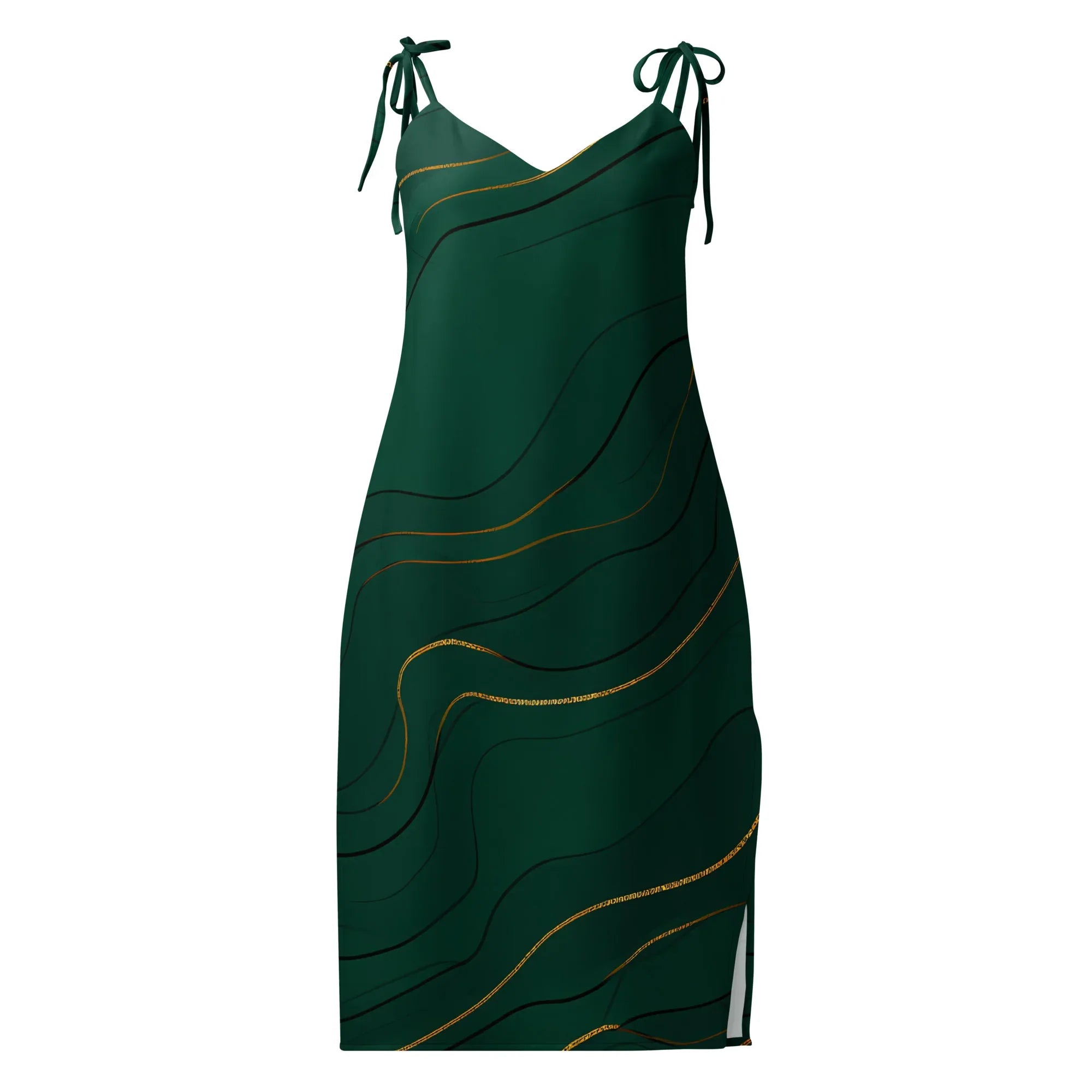 Tie-Strap Midi Dress Black Dress AwRans Clothing all-over-print-slip-dress-black-front-689c581f78668