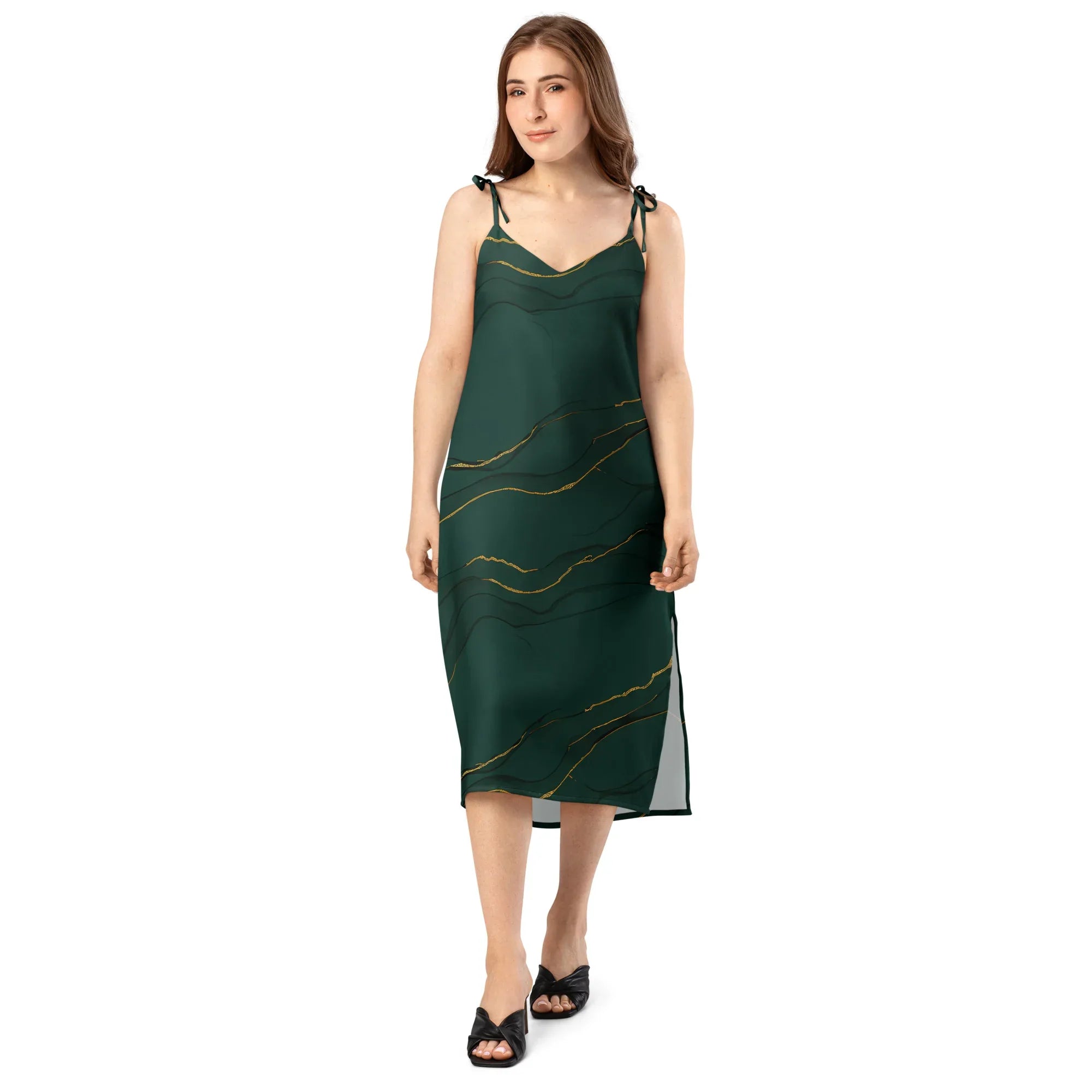 Tie-Strap Midi Dress Dress AwRans Clothing all-over-print-slip-dress-black-front-689c5854bf8bb
