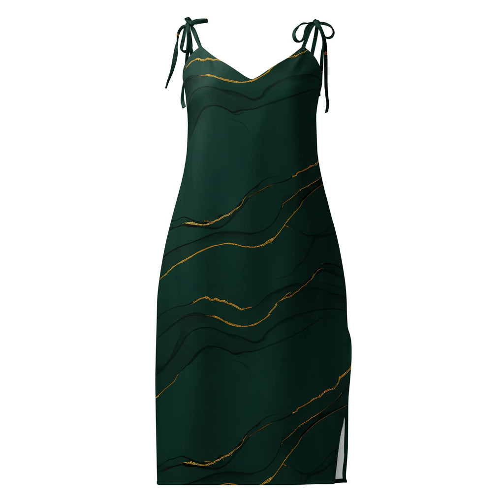 Tie-Strap Midi Dress Black Dress AwRans Clothing all-over-print-slip-dress-black-front-689c5854c0695