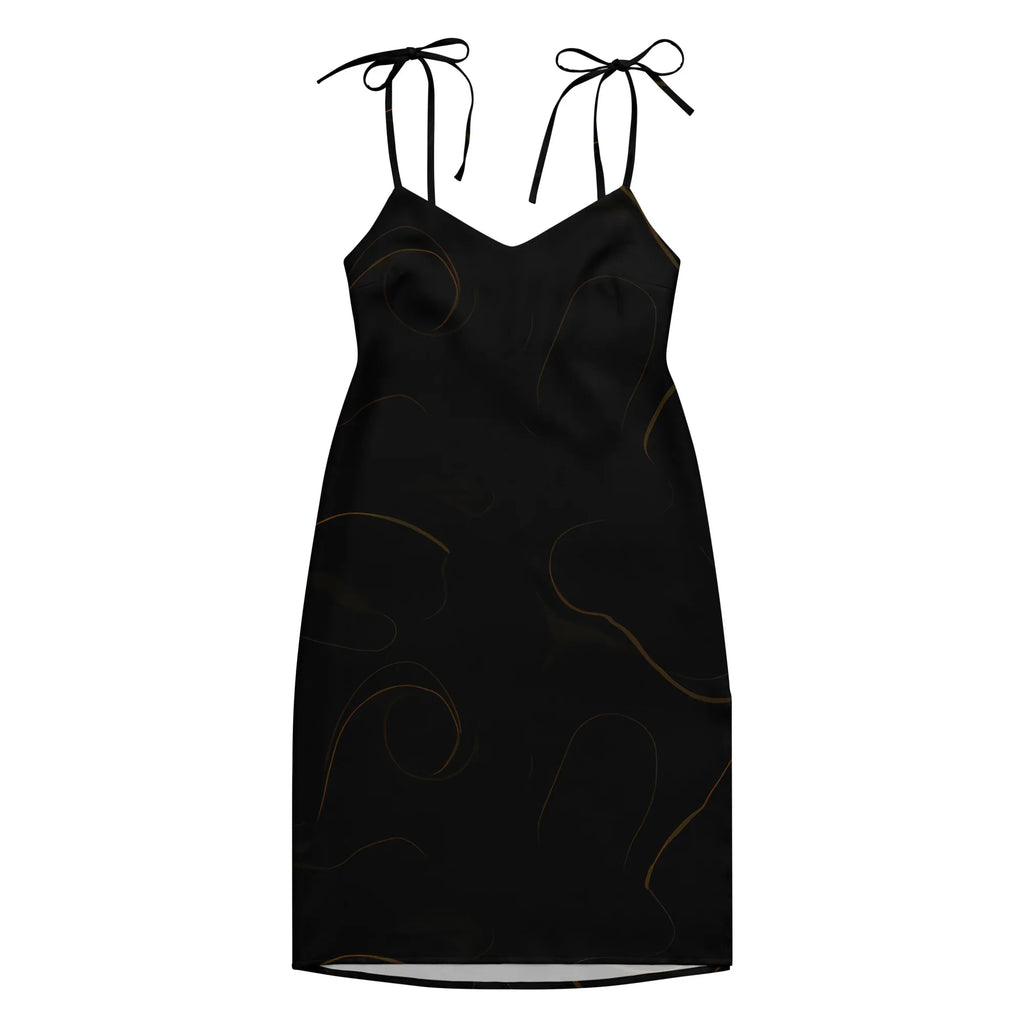 Tie-Strap Midi Dress Dress AwRans Clothing all-over-print-slip-dress-black-front-689c592a56f76