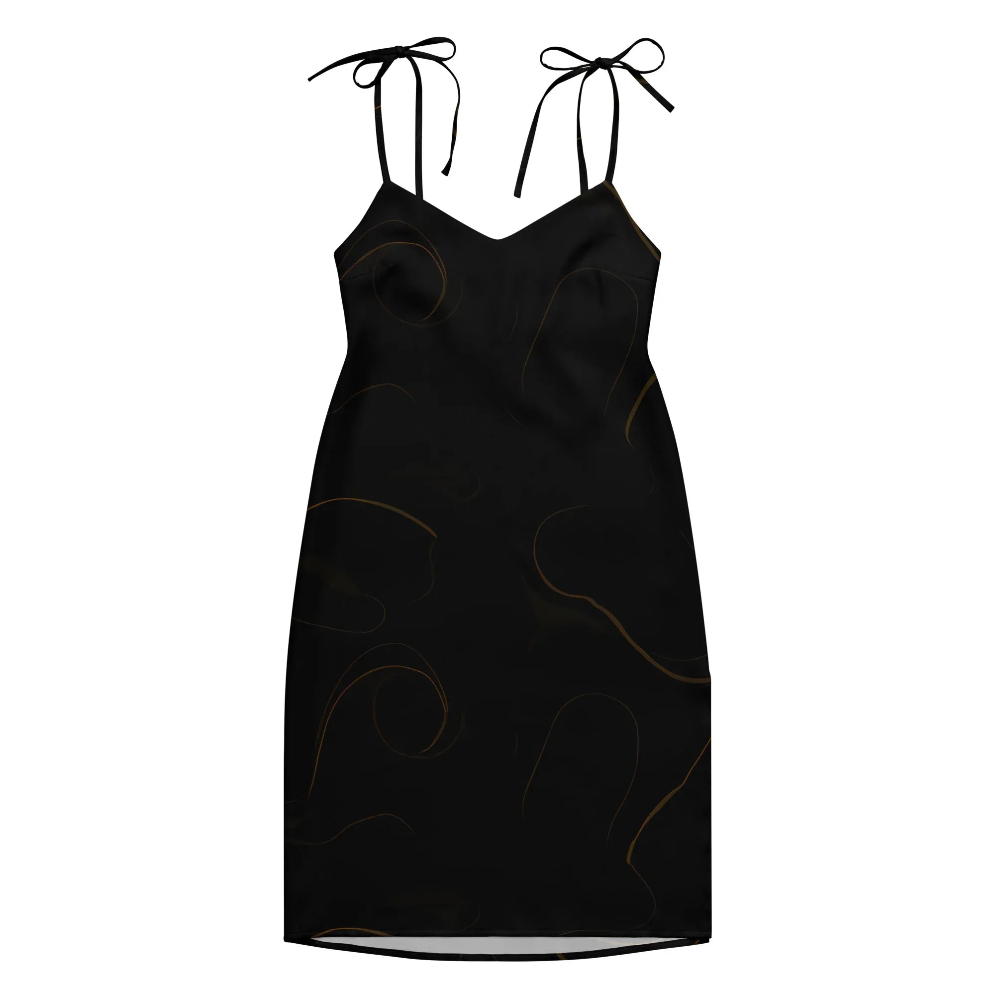 Tie-Strap Midi Dress Dress AwRans Clothing all-over-print-slip-dress-black-front-689c592a56f76