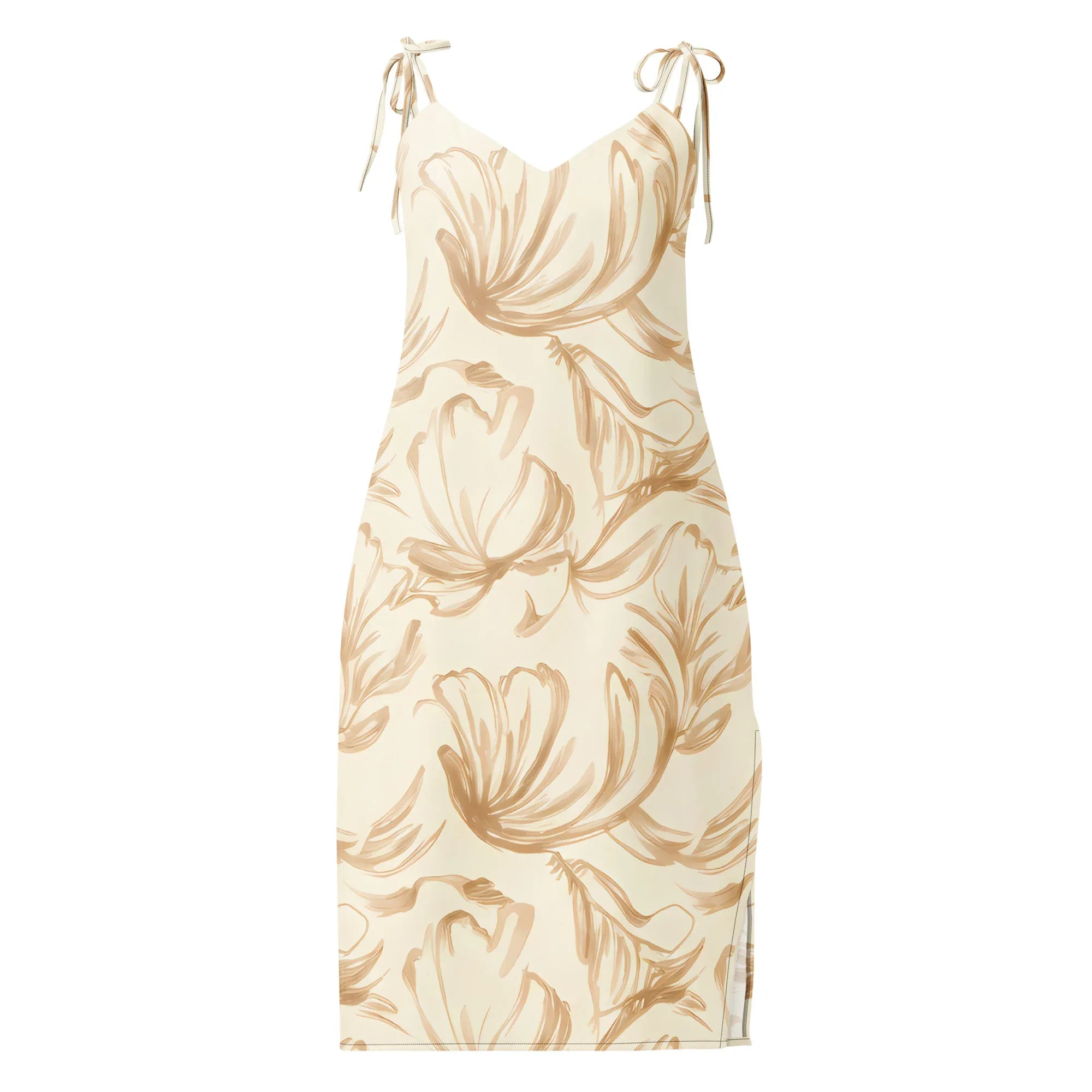 Tie-Strap Midi Dress Black Dress AwRans Clothing all-over-print-slip-dress-black-front-689c59623dd37