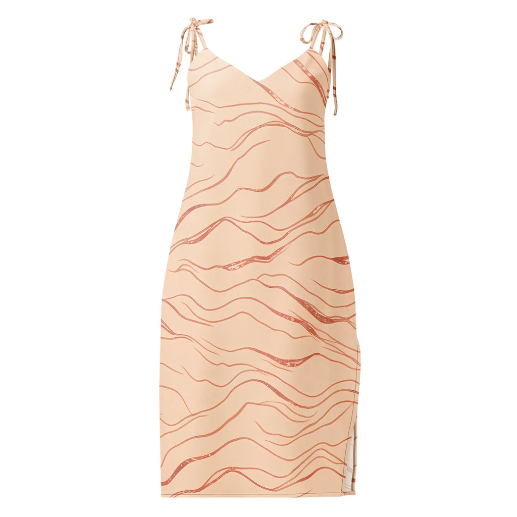 Tie-Strap Midi Dress Black Dress AwRans Clothing all-over-print-slip-dress-black-front-689c59969b2ce