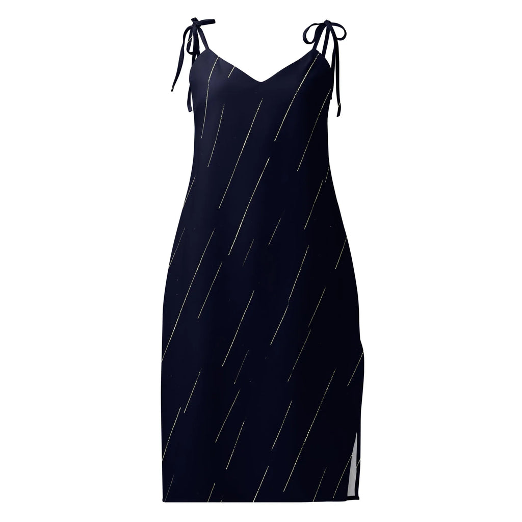 Tie-Strap Midi Dress Black Dress AwRans Clothing all-over-print-slip-dress-black-front-689c59cb119ea