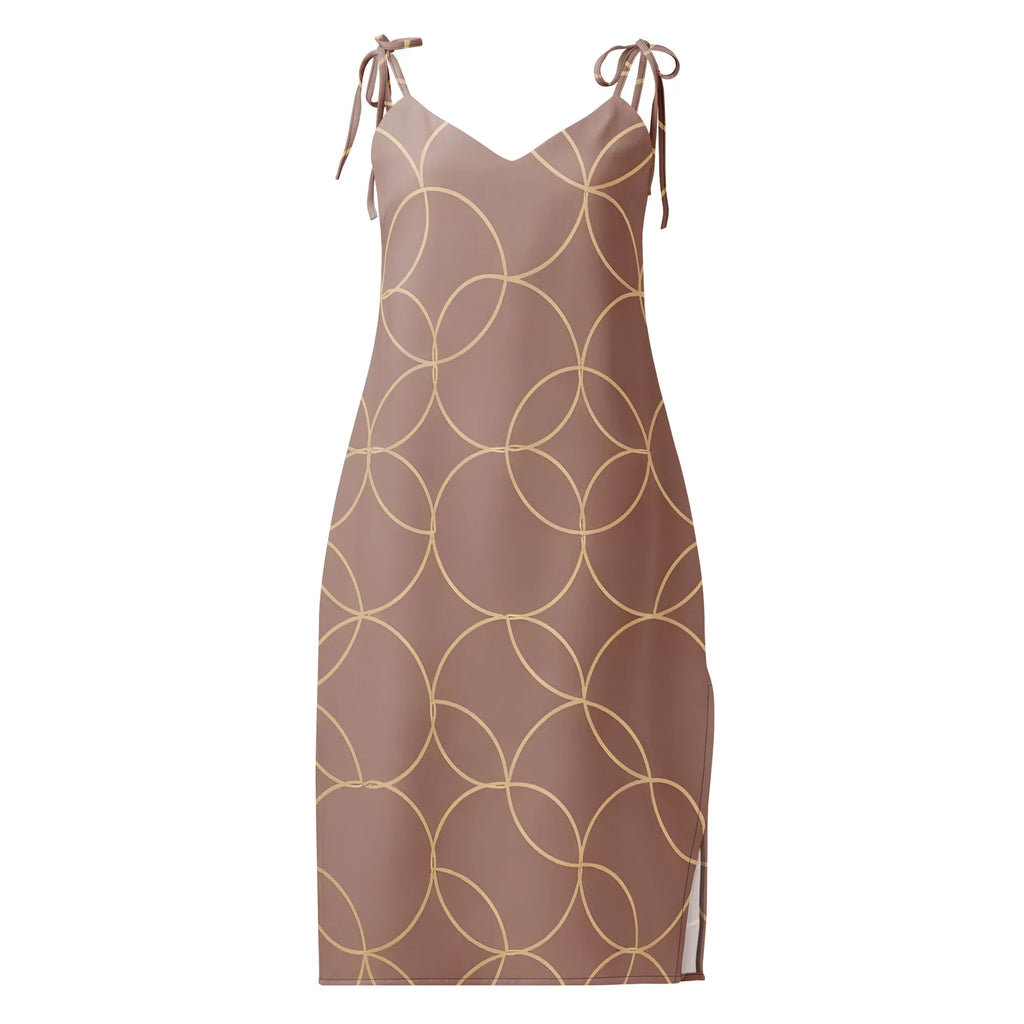Tie-Strap Midi Dress Black Dress AwRans Clothing all-over-print-slip-dress-black-front-689c5a388daad