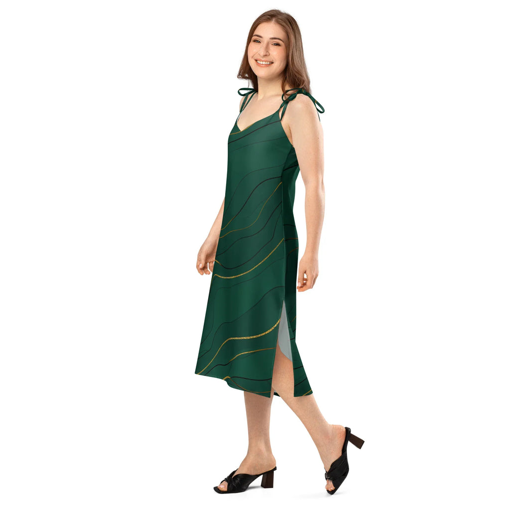 Tie-Strap Midi Dress Dress AwRans Clothing all-over-print-slip-dress-black-left-front-689c581f77852