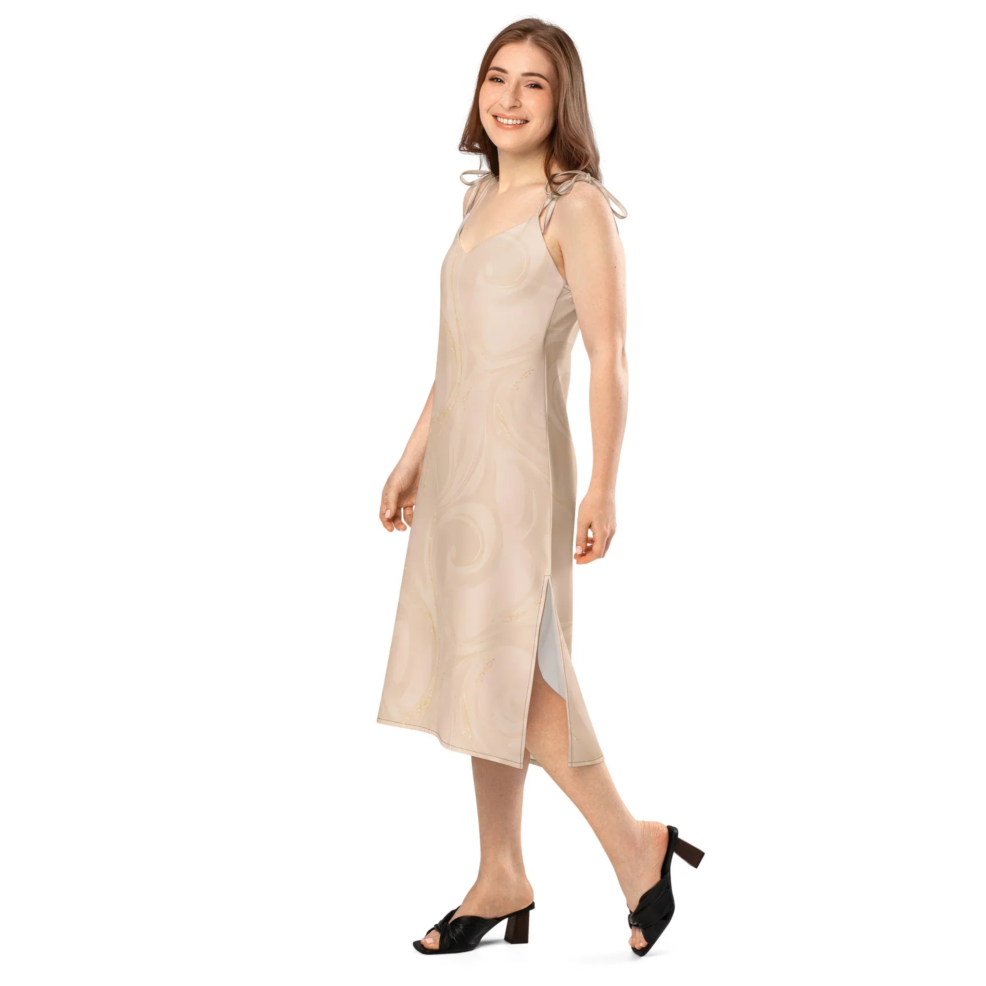 Tie-Strap Midi Dress Dress AwRans Clothing all-over-print-slip-dress-black-left-front-689c588a8f81c
