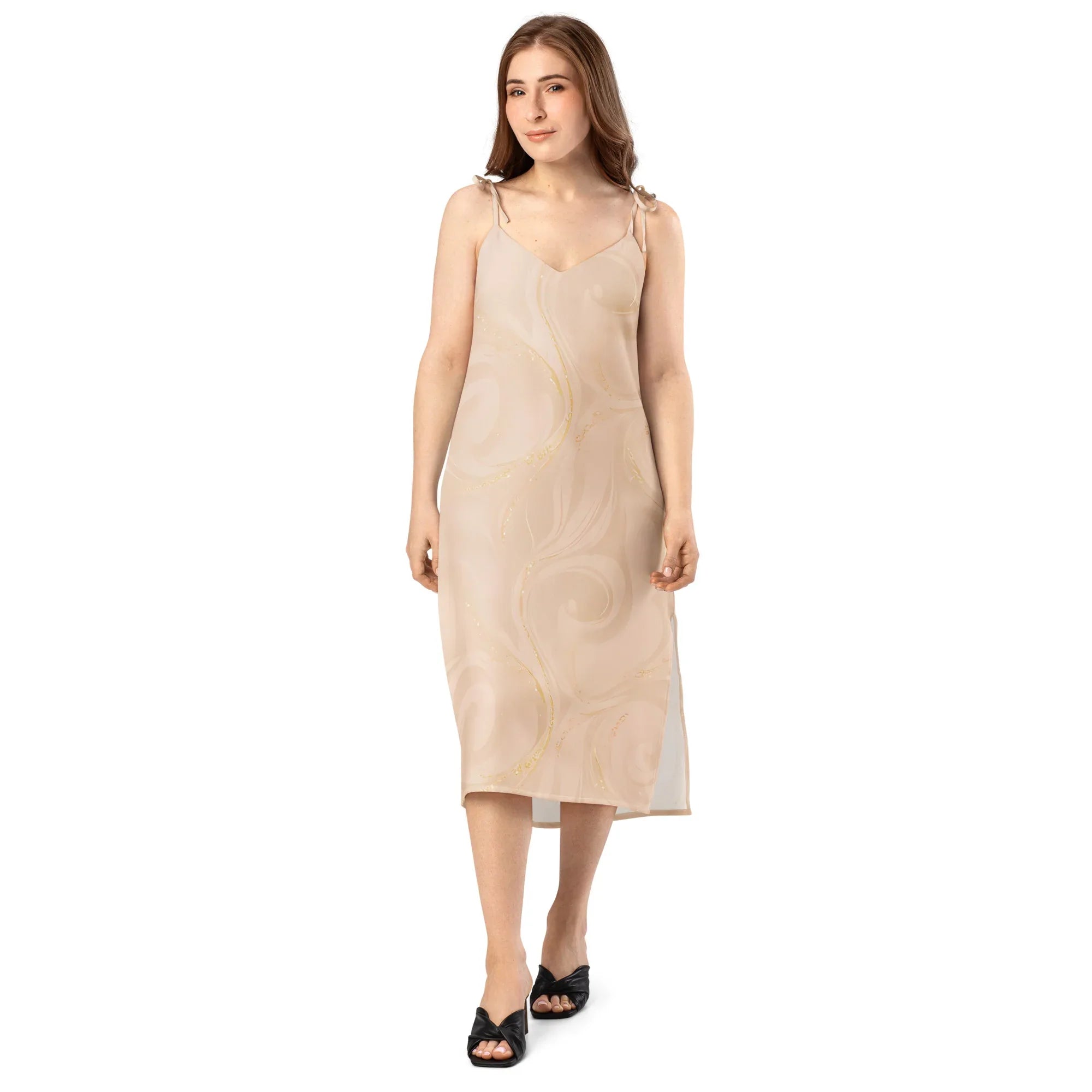 Tie-Strap Midi Dress Dress AwRans Clothing all-over-print-slip-dress-white-front-689c588a8ffee