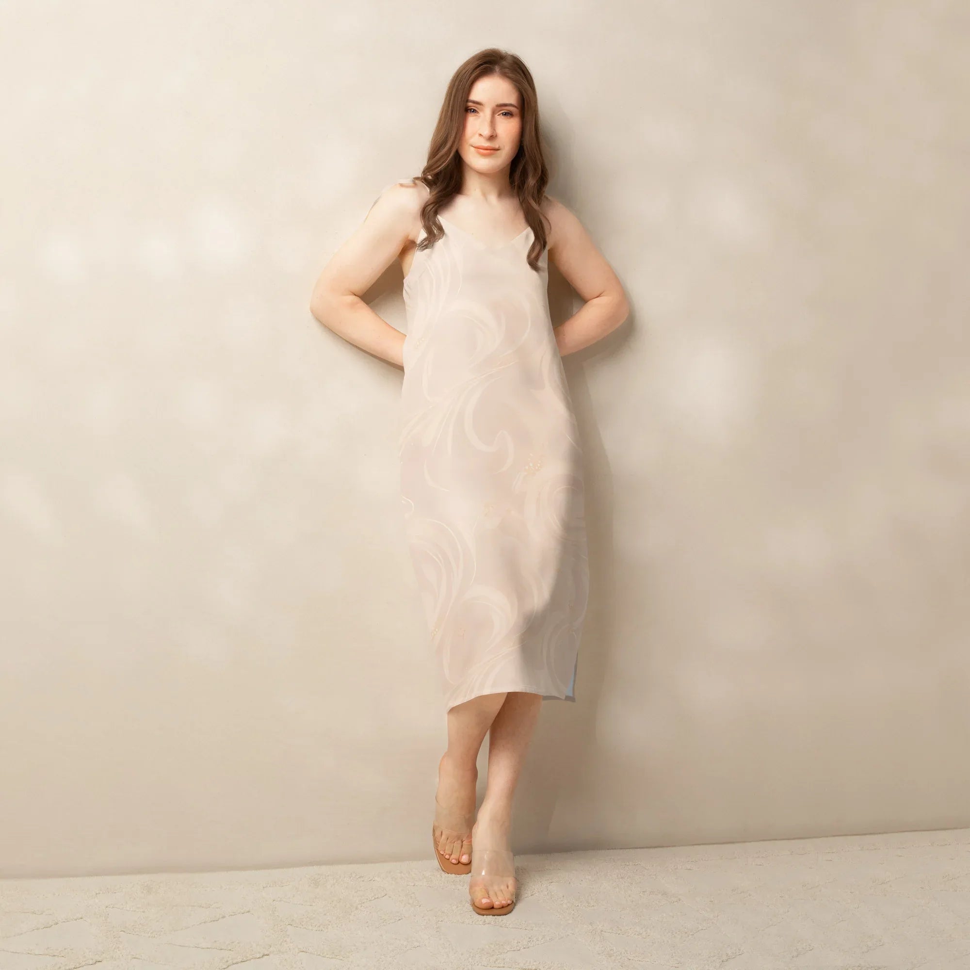 Tie-Strap Midi Dress Dress AwRans Clothing all-over-print-slip-dress-white-front-689c58c10cedf