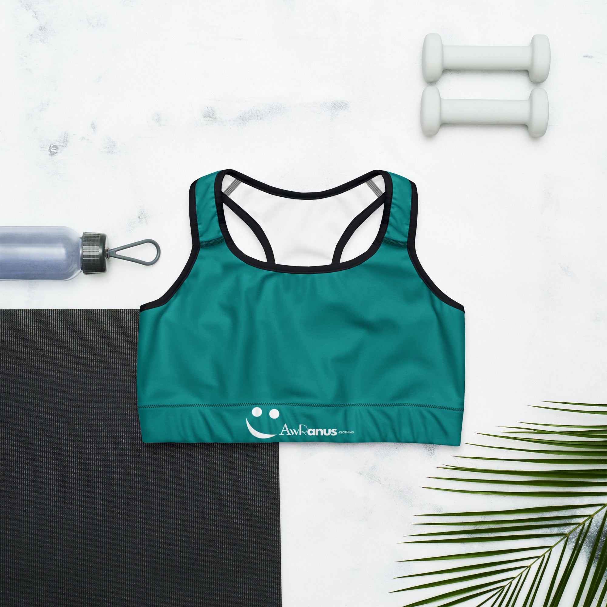 Sports Bra Sports Bra AwRans Clothing all-over-print-sports-bra-black-front-67ebede223489