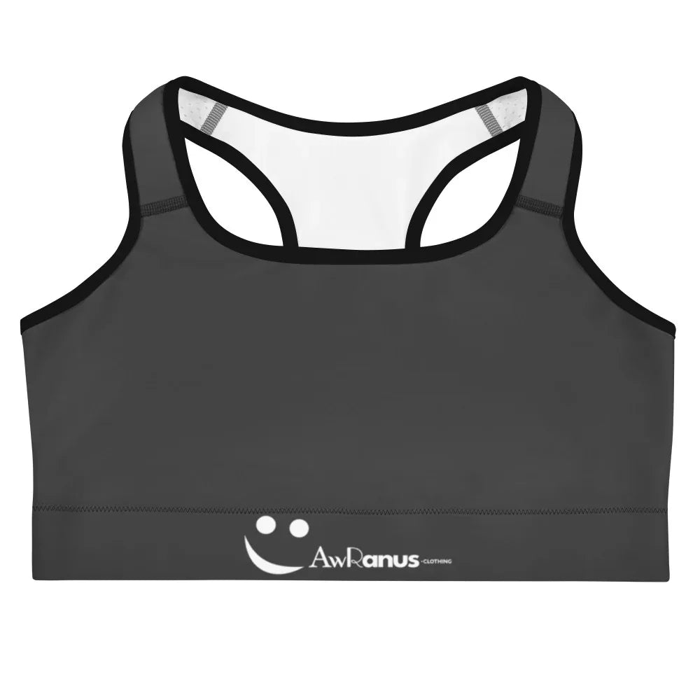 Sports Bra - Charcoal-Gray Black Sports Bra AwRans Clothing all-over-print-sports-bra-black-front-67ebface24ed6