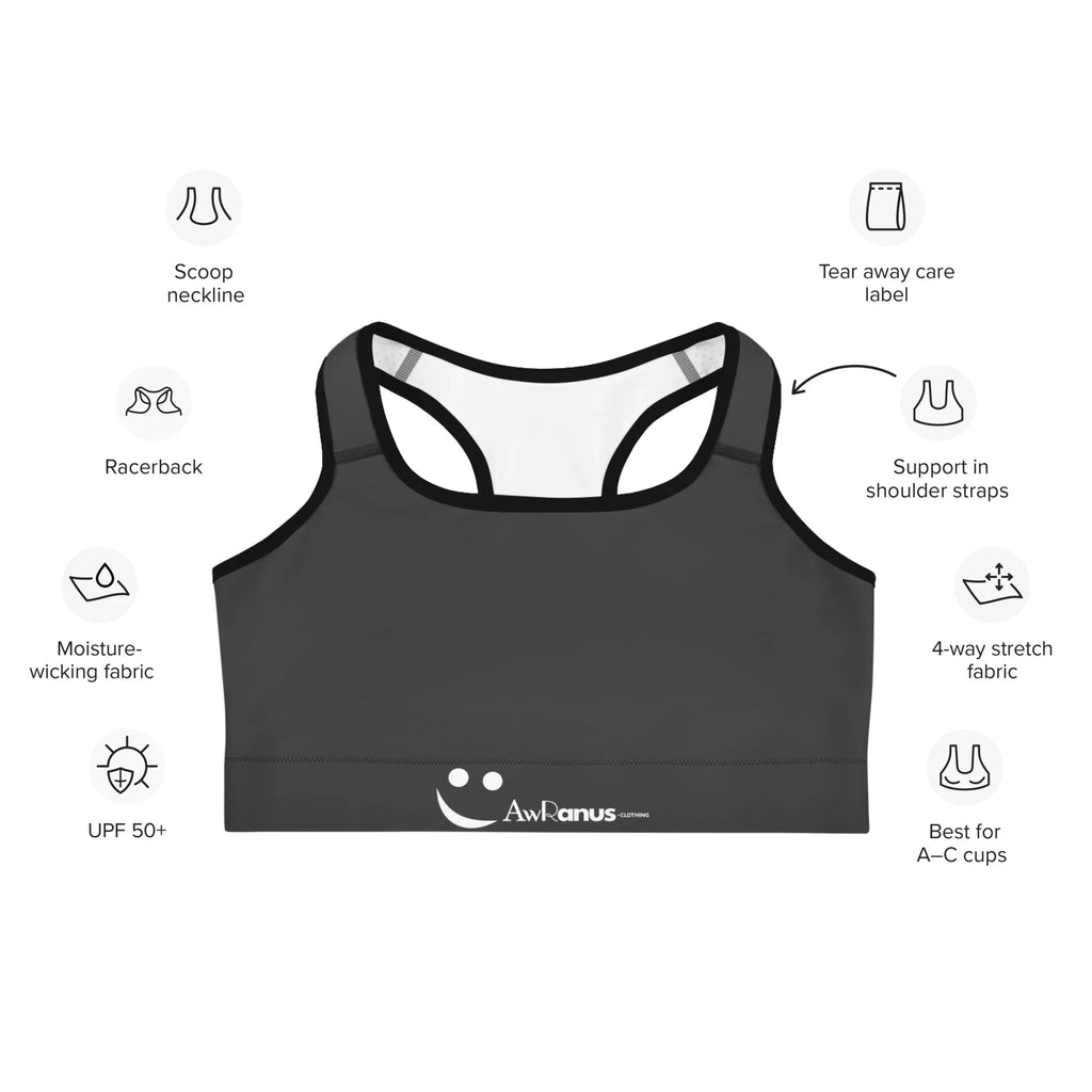Sports Bra - Charcoal-Gray Sports Bra AwRans Clothing all-over-print-sports-bra-black-front-67ebface26393