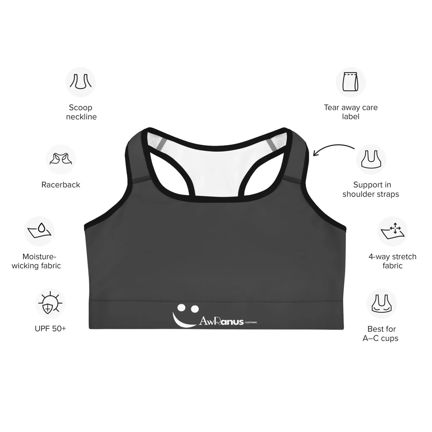 Sports Bra - Charcoal-Gray - AwRans Clothing