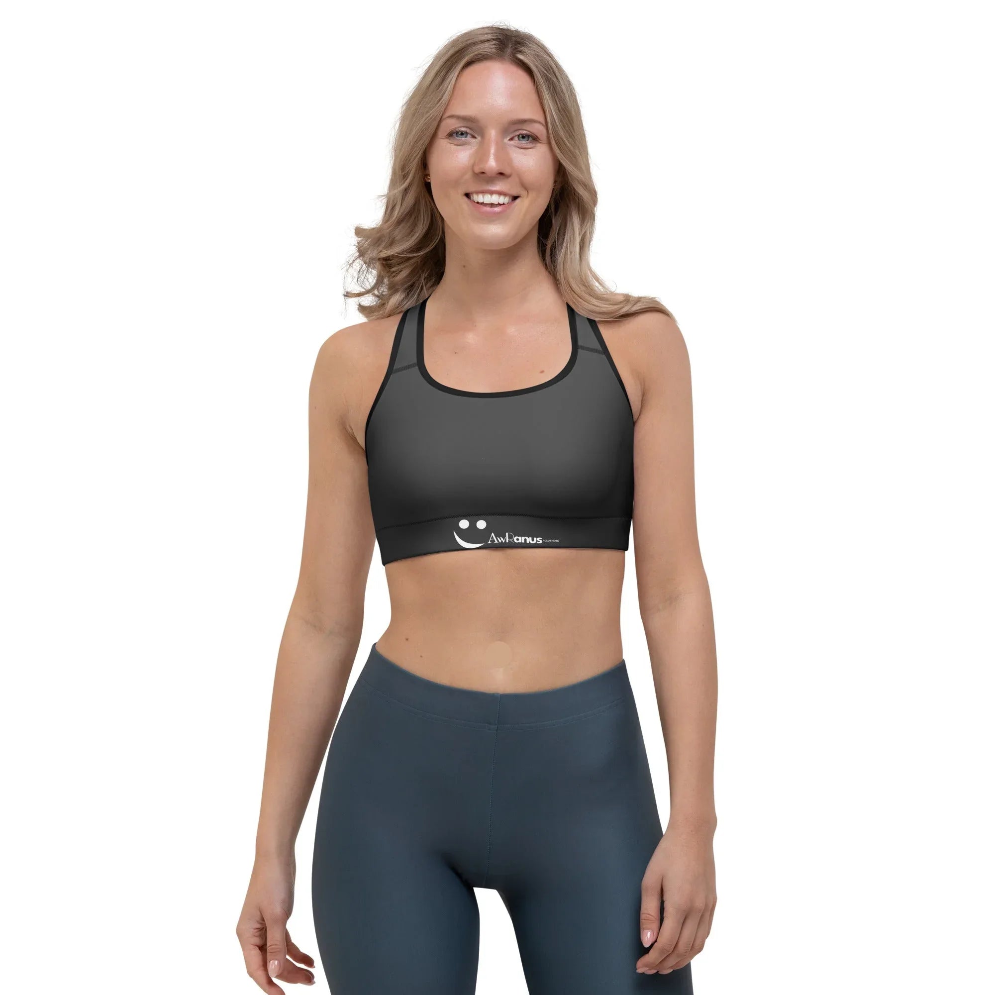 Sports Bra - Charcoal-Gray Sports Bra AwRans Clothing all-over-print-sports-bra-black-front-67ebface279b9
