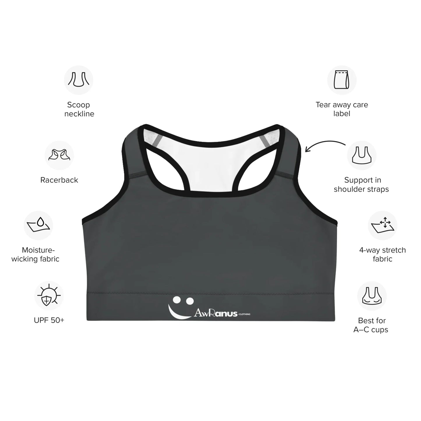Sports Bra Black-Onyx - AwRans Clothing