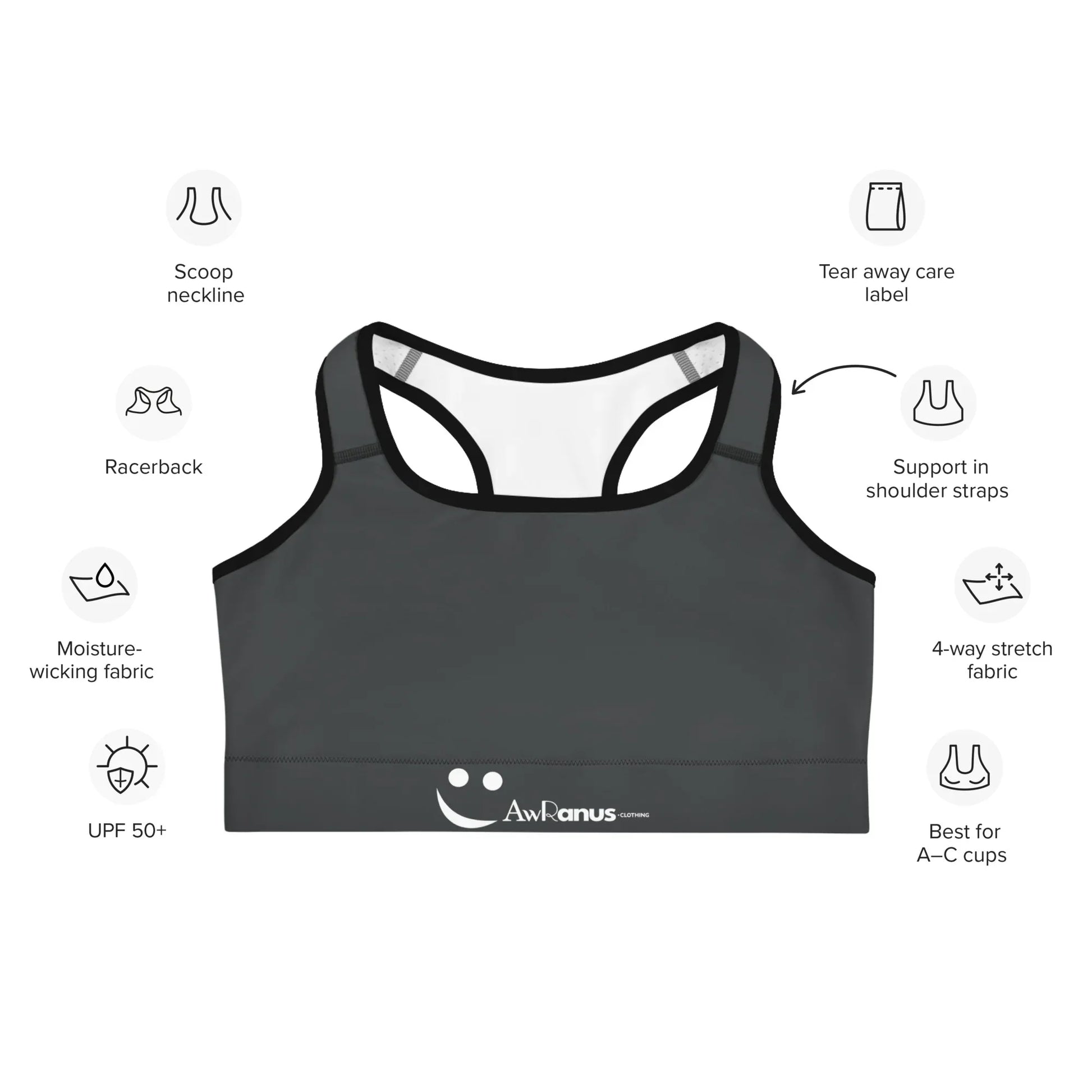 Sports Bra Black-Onyx - AwRans Clothing