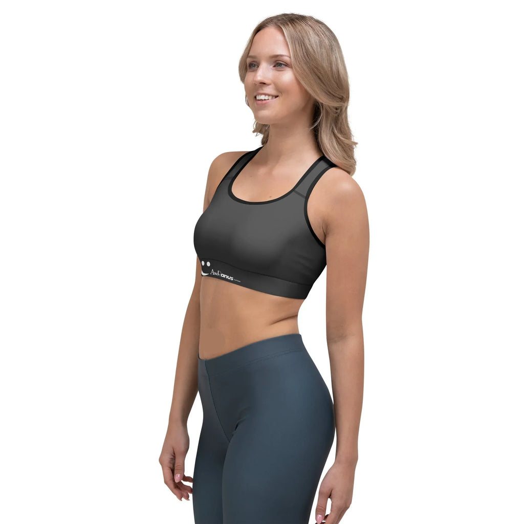 Sports Bra - Charcoal-Gray Sports Bra AwRans Clothing all-over-print-sports-bra-black-left-67ebface278a6