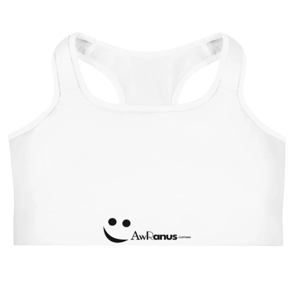 Sports Bra White Sports Bra AwRans Clothing all-over-print-sports-bra-white-front-67ebf2f19c583