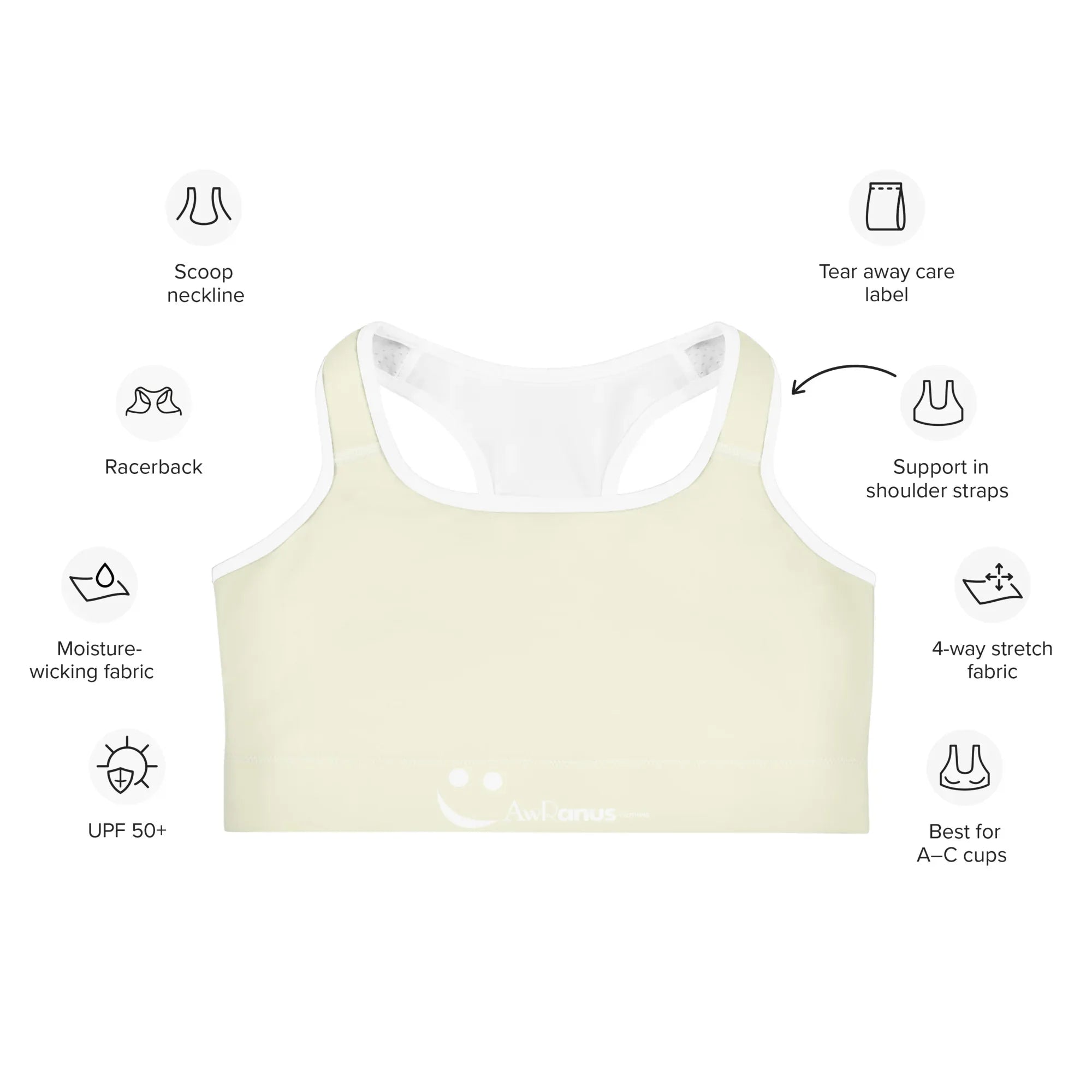 Sports Bra Sports Bra AwRans Clothing all-over-print-sports-bra-white-front-67ebf37822c43