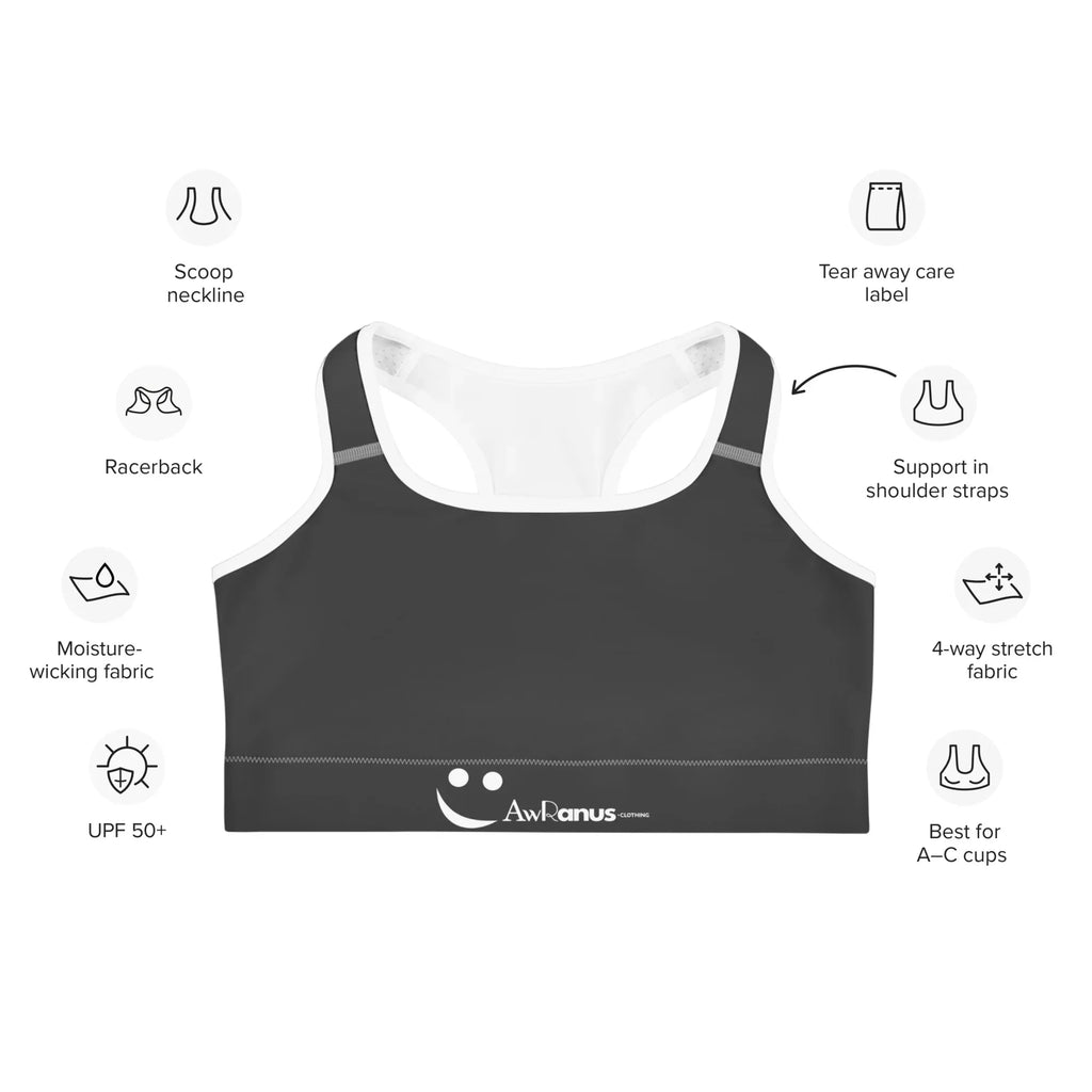 Sports Bra - Charcoal-Gray Sports Bra AwRans Clothing all-over-print-sports-bra-white-front-67ebface2a8c7