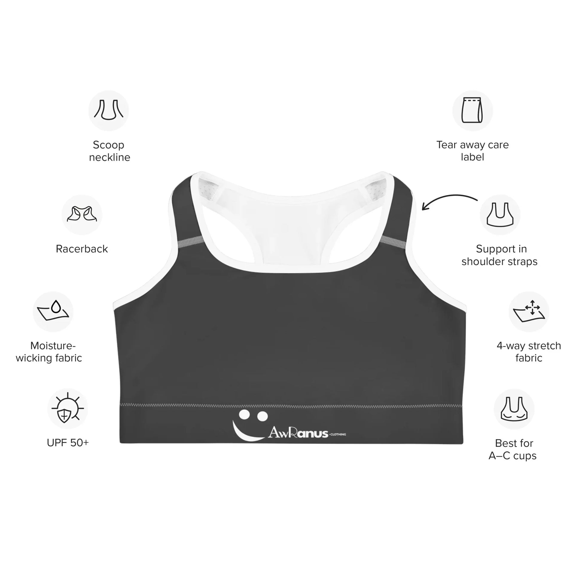 Sports Bra - Charcoal-Gray - AwRans Clothing