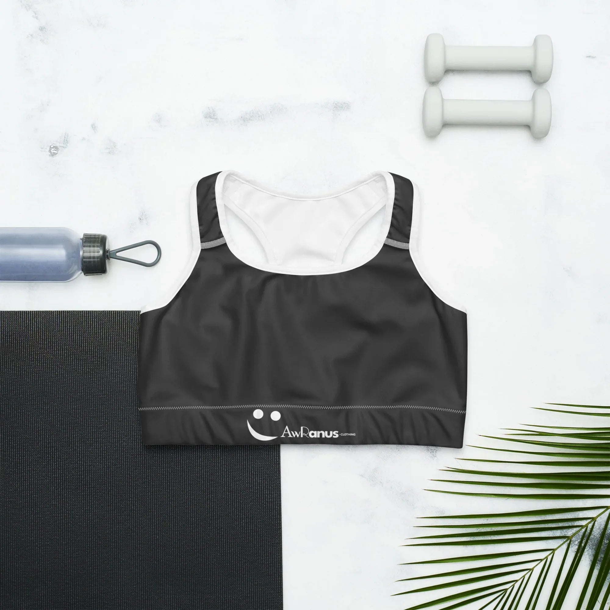 Sports Bra - Charcoal-Gray Sports Bra AwRans Clothing all-over-print-sports-bra-white-front-67ebface2aeb3