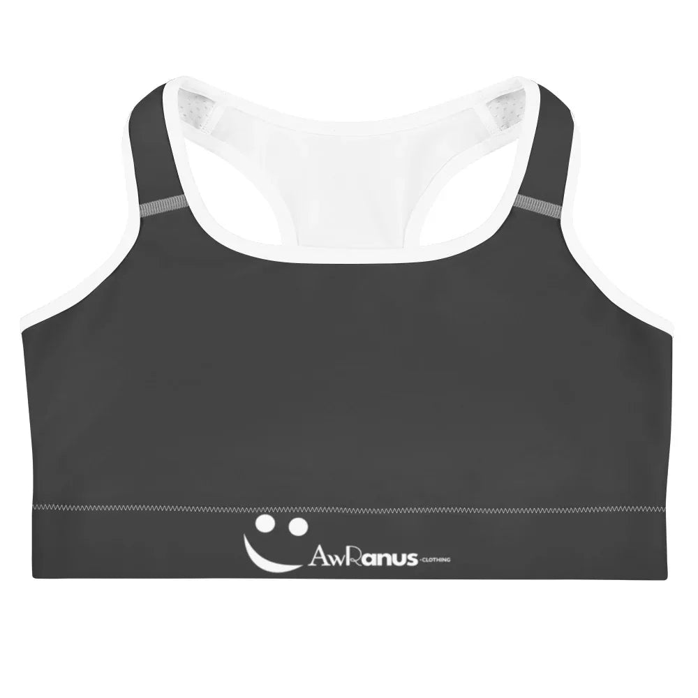 Sports Bra - Charcoal-Gray White Sports Bra AwRans Clothing all-over-print-sports-bra-white-front-67ebface2cbc6