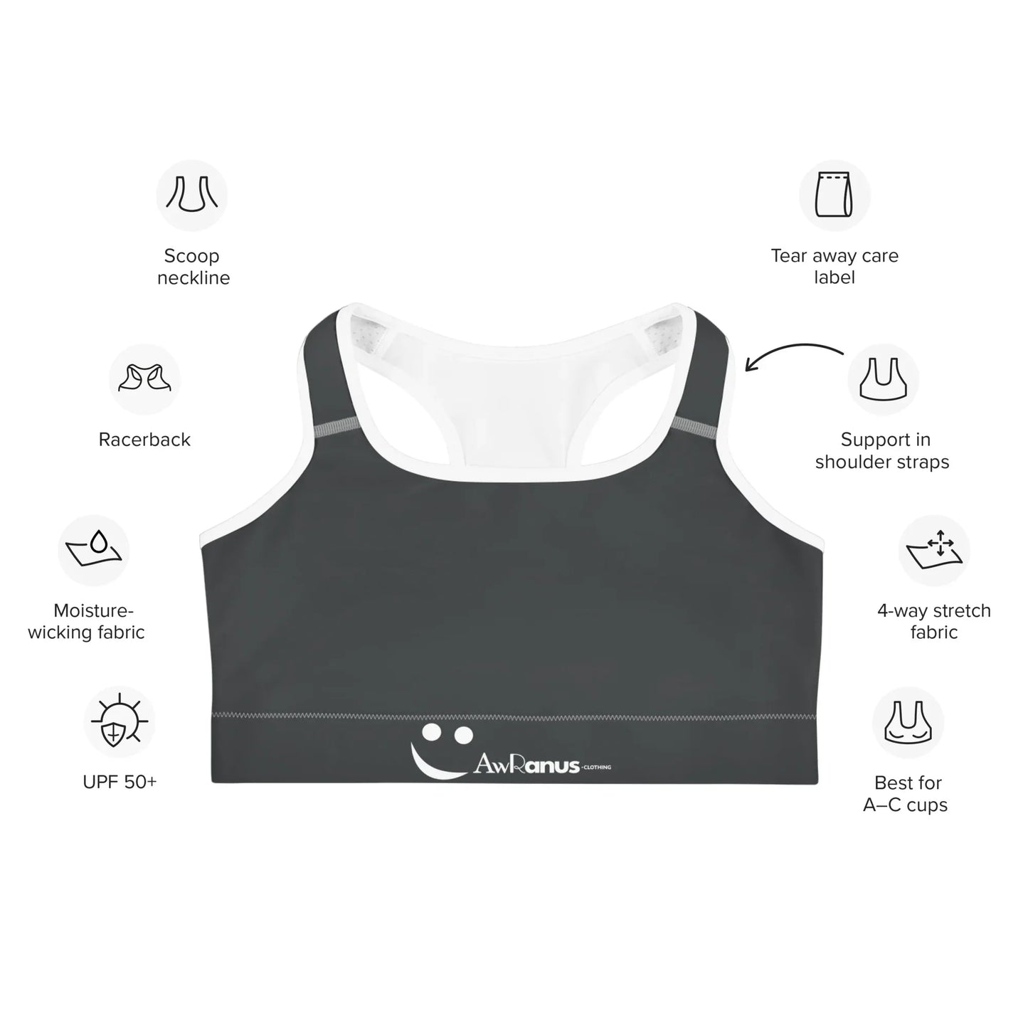 Sports Bra Black-Onyx - AwRans Clothing