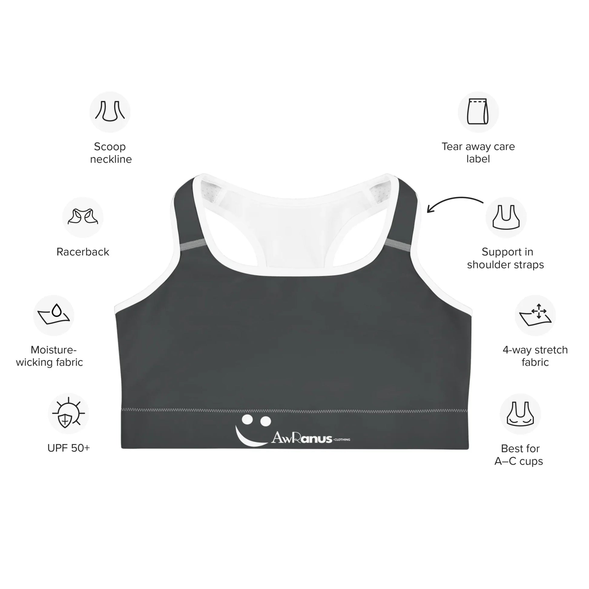 Sports Bra Black-Onyx - AwRans Clothing