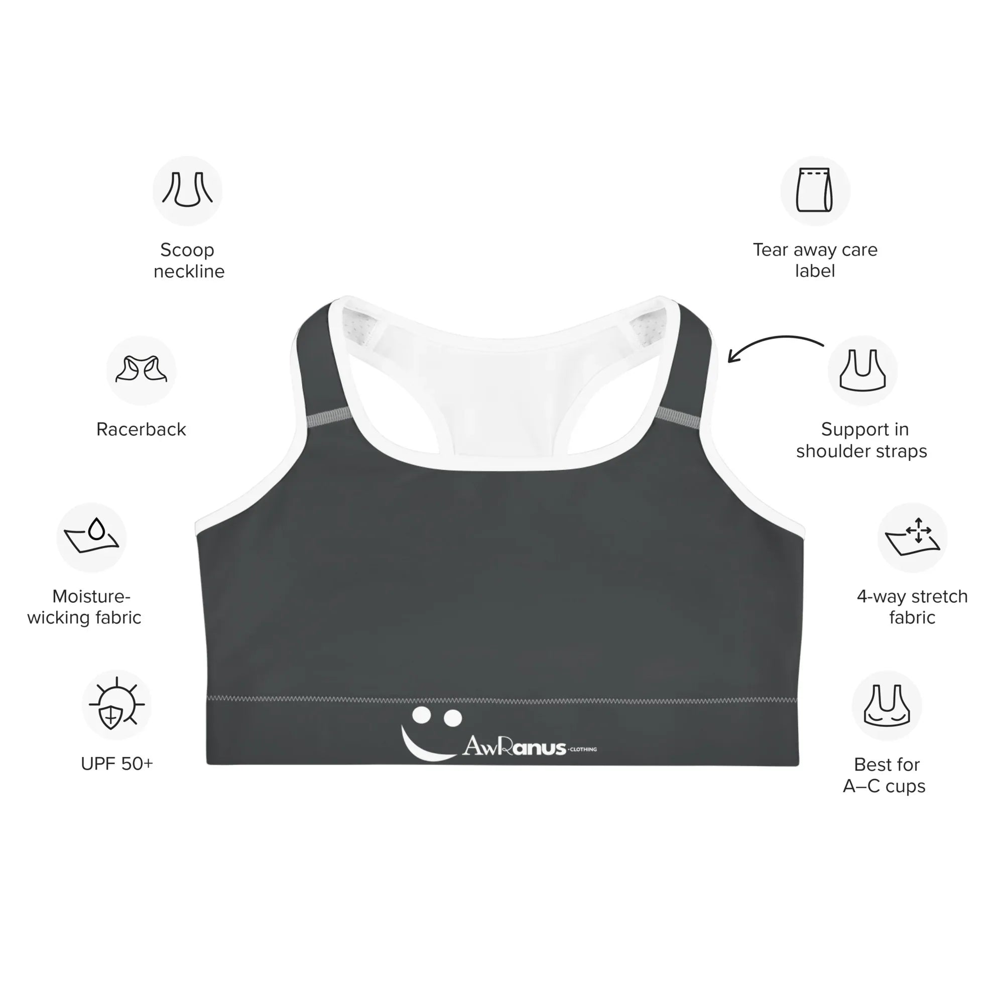 Sports Bra Black-Onyx Sports Bra AwRans Clothing all-over-print-sports-bra-white-front-67ebfba847753