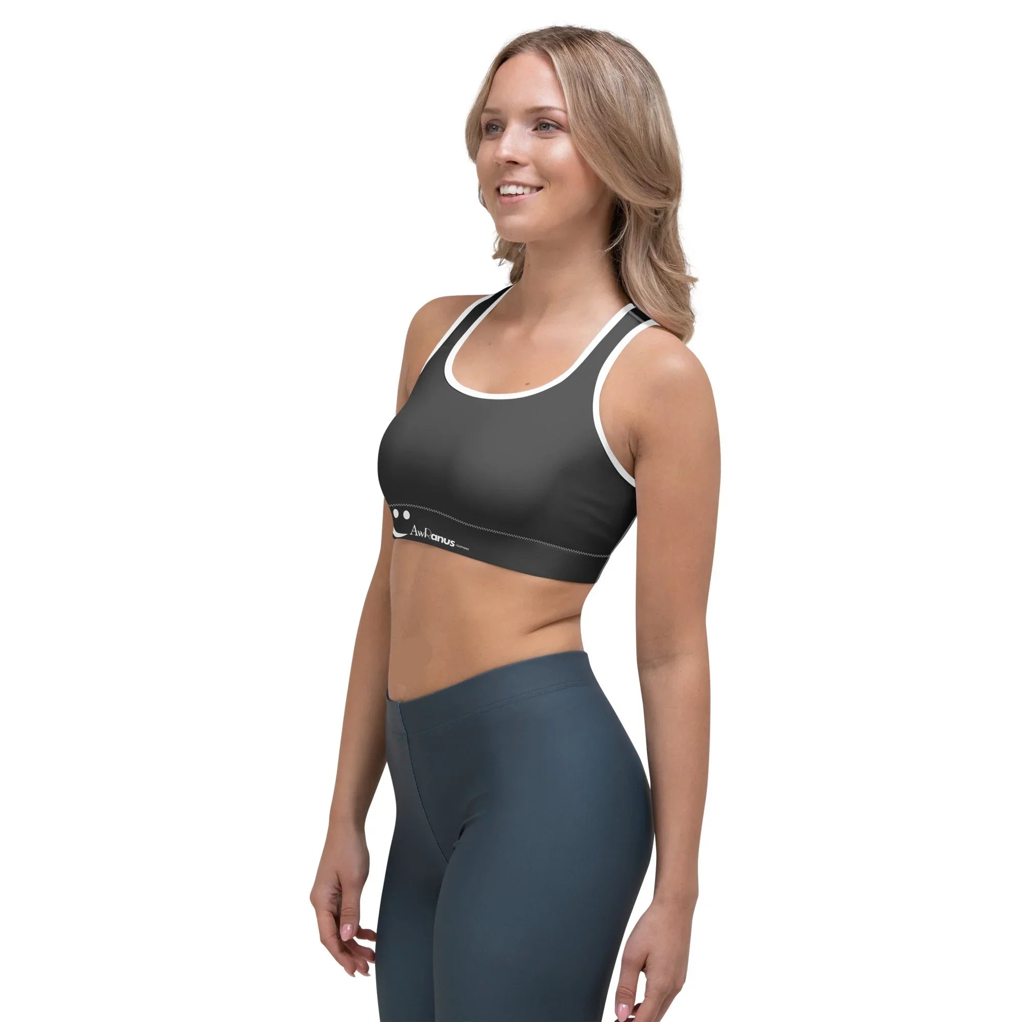 Sports Bra - Charcoal-Gray Sports Bra AwRans Clothing all-over-print-sports-bra-white-left-67ebface2bac5