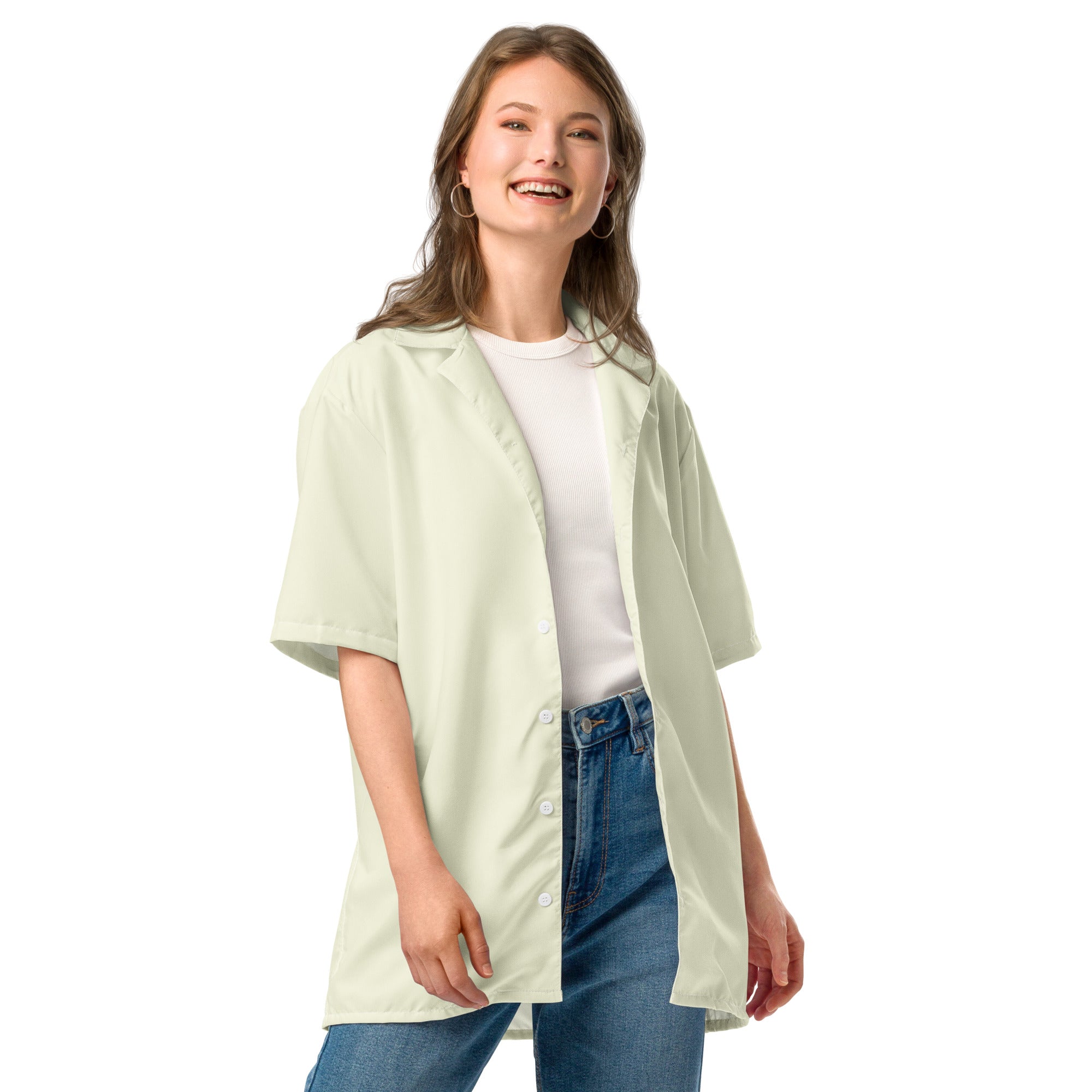 Unisex Button Shirt - Beige button shirt AwRans Clothing all-over-print-unisex-button-shirt-white-front-2-67c4f80457009