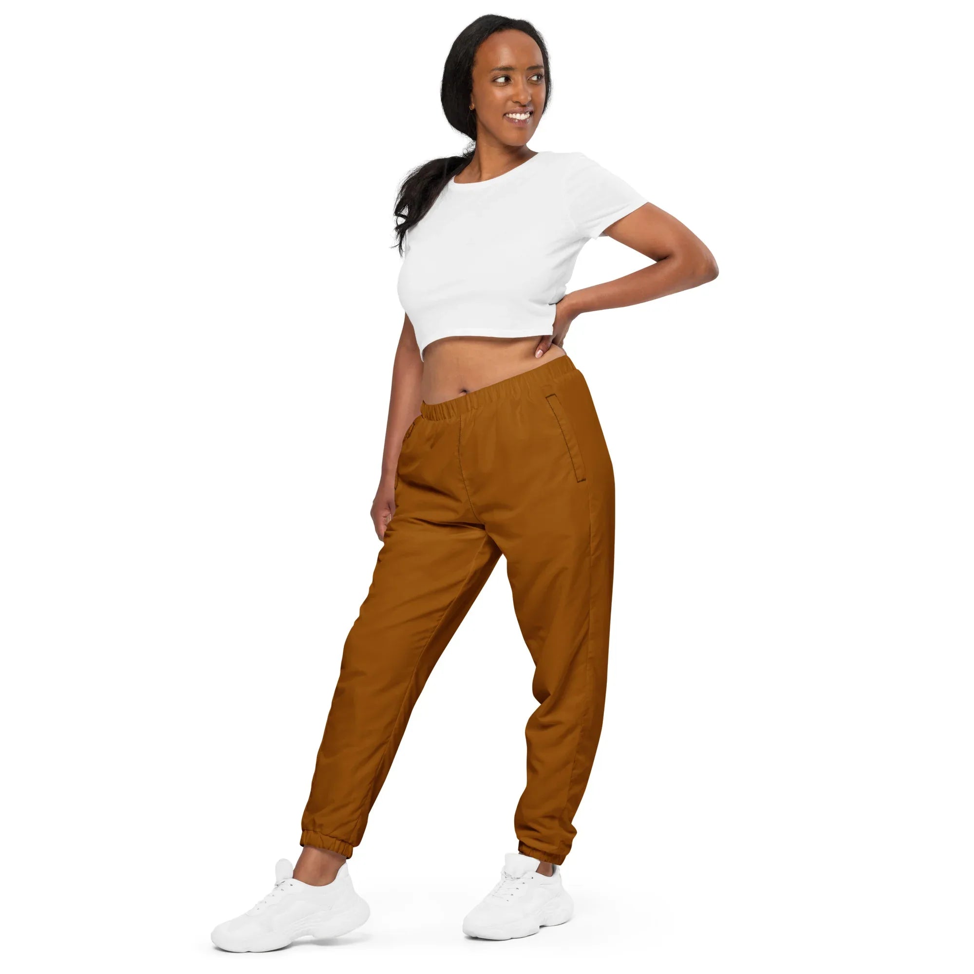 Unisex Track Pants Brown-Orange Track Pants AwRans Clothing all-over-print-unisex-track-pants-black-left-front-6790cba0eb50d