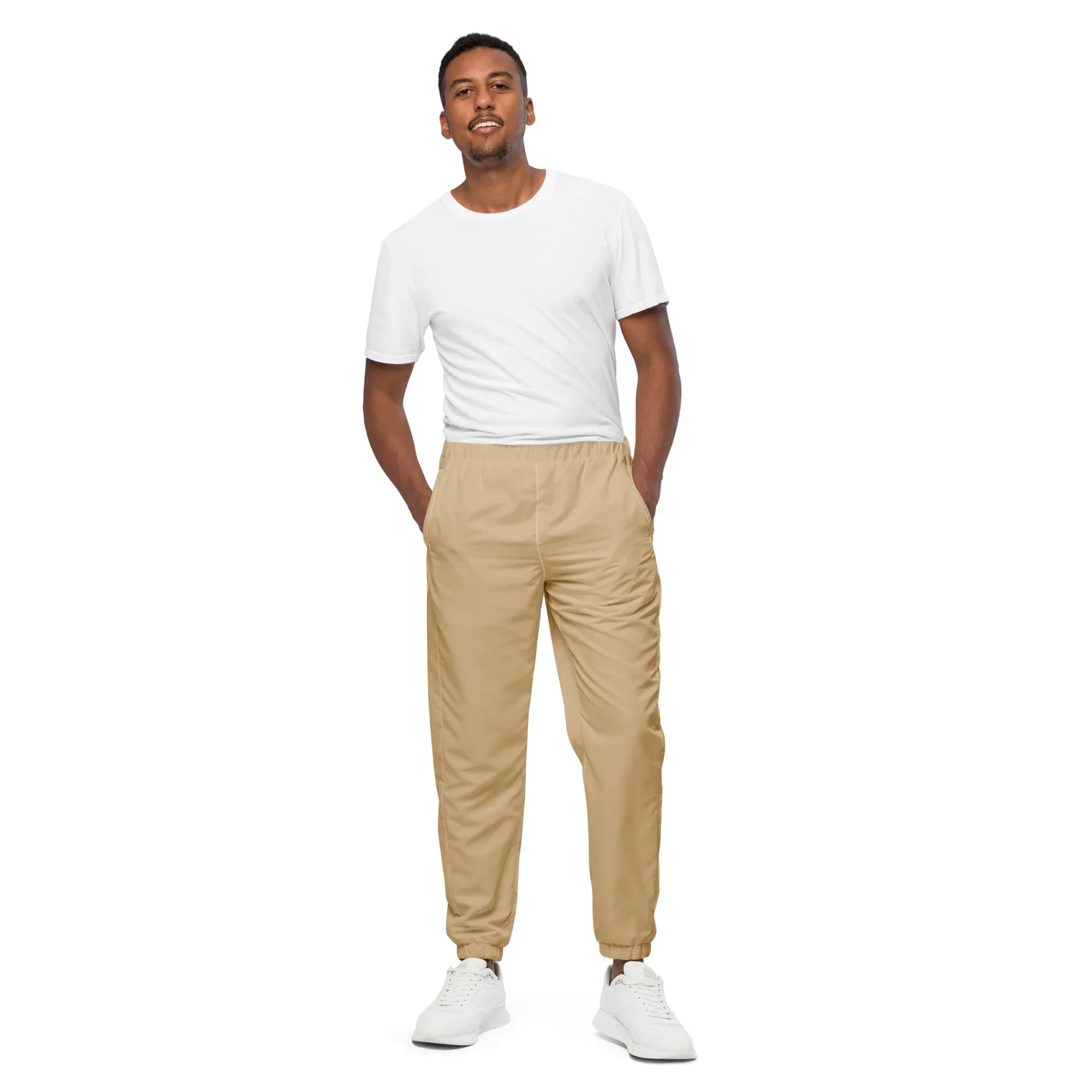 Unisex Track Pants Tan Track Pants AwRans Clothing all-over-print-unisex-track-pants-white-front-6790cb26aae03