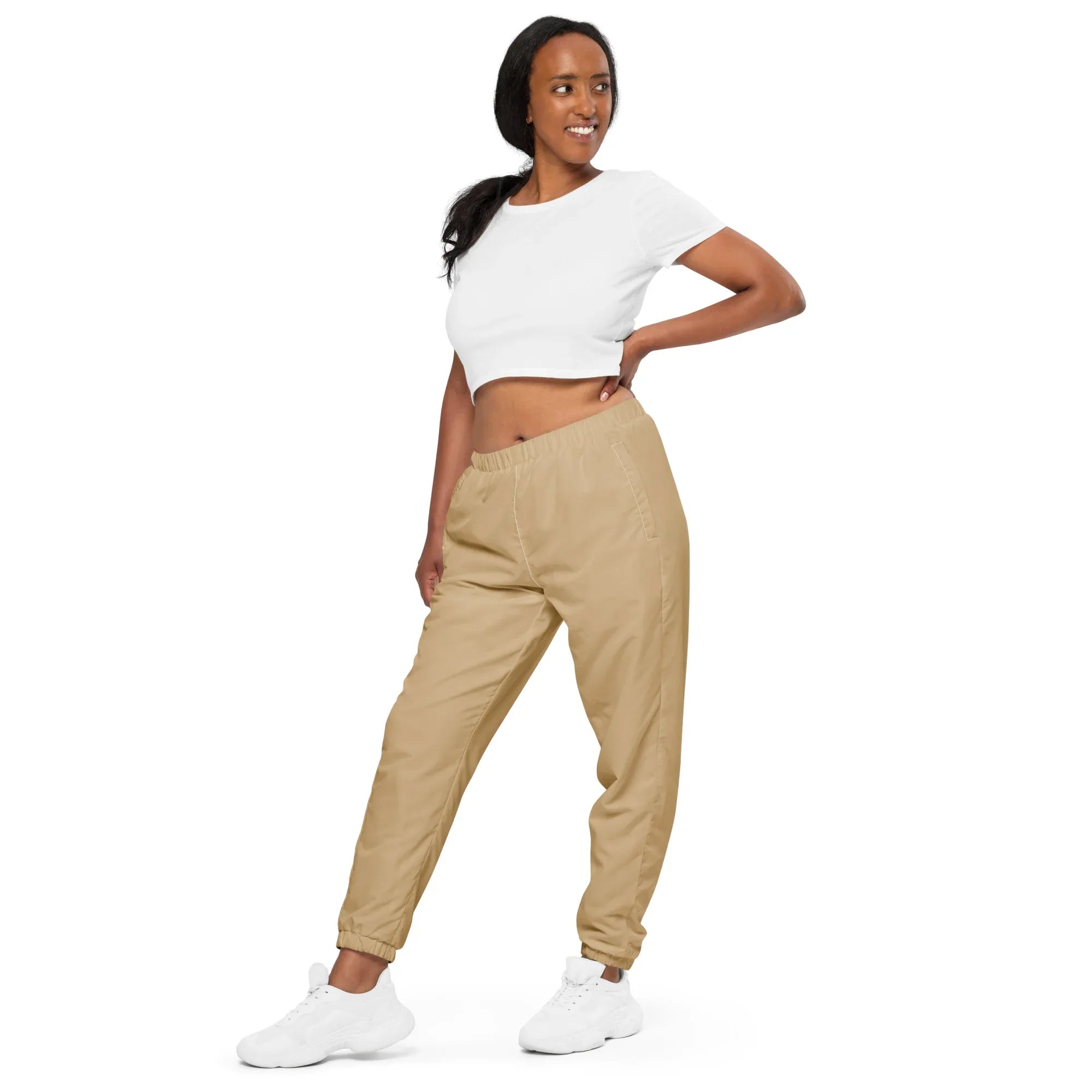 Unisex Track Pants Tan Track Pants AwRans Clothing all-over-print-unisex-track-pants-white-left-front-6790cb26aae7f