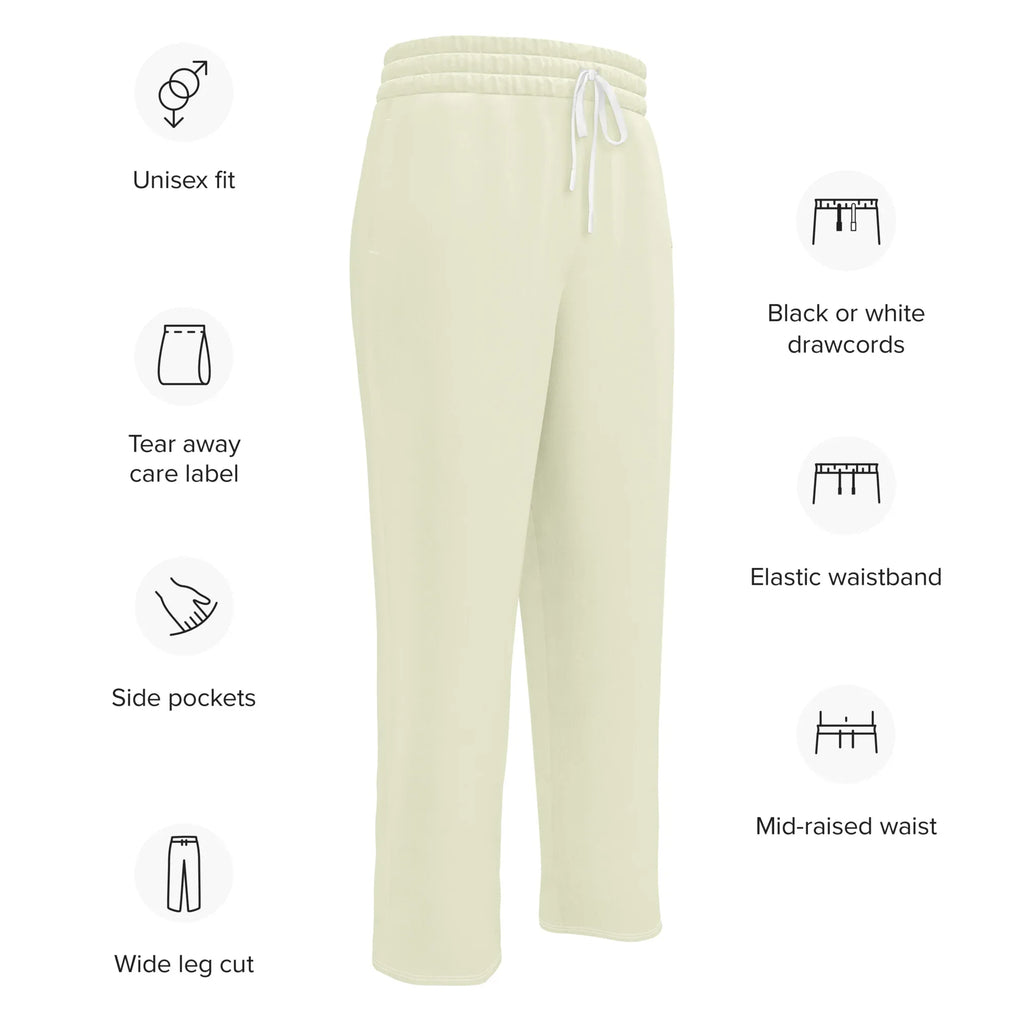 Unisex Wide-leg joggers Beige joggers AwRans Clothing all-over-print-unisex-wide-leg-joggers-white-english-678dbeba38981
