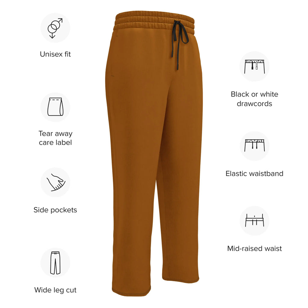 Unisex Wide-leg joggers Brown-Orange joggers AwRans Clothing all-over-print-unisex-wide-leg-joggers-white-english-678f501478870
