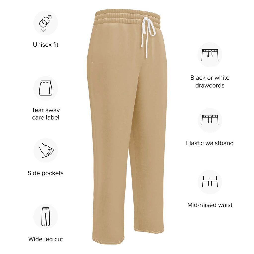 Unisex Wide-leg joggers Tan joggers AwRans Clothing all-over-print-unisex-wide-leg-joggers-white-english-678f51004a7ea
