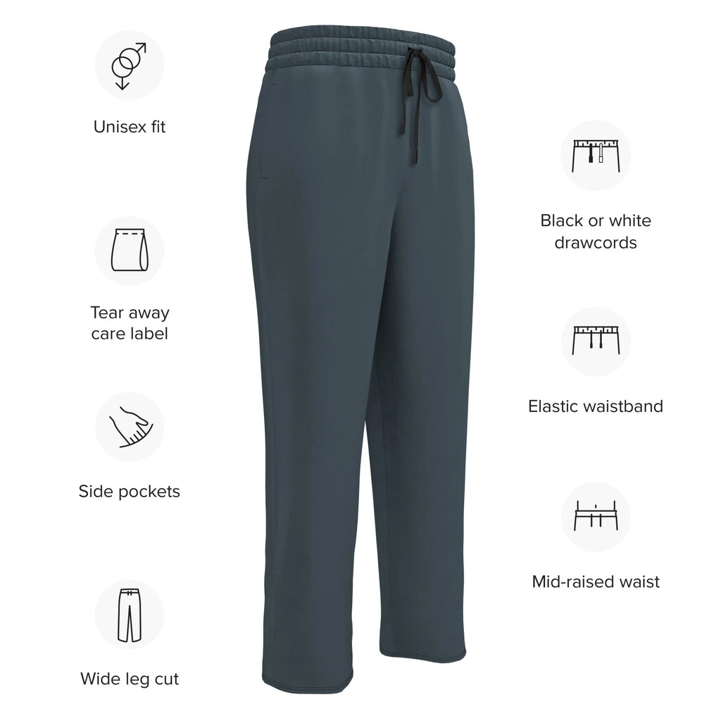 Unisex Wide-leg joggers Charcoal joggers AwRans Clothing all-over-print-unisex-wide-leg-joggers-white-english-678f51440a72a