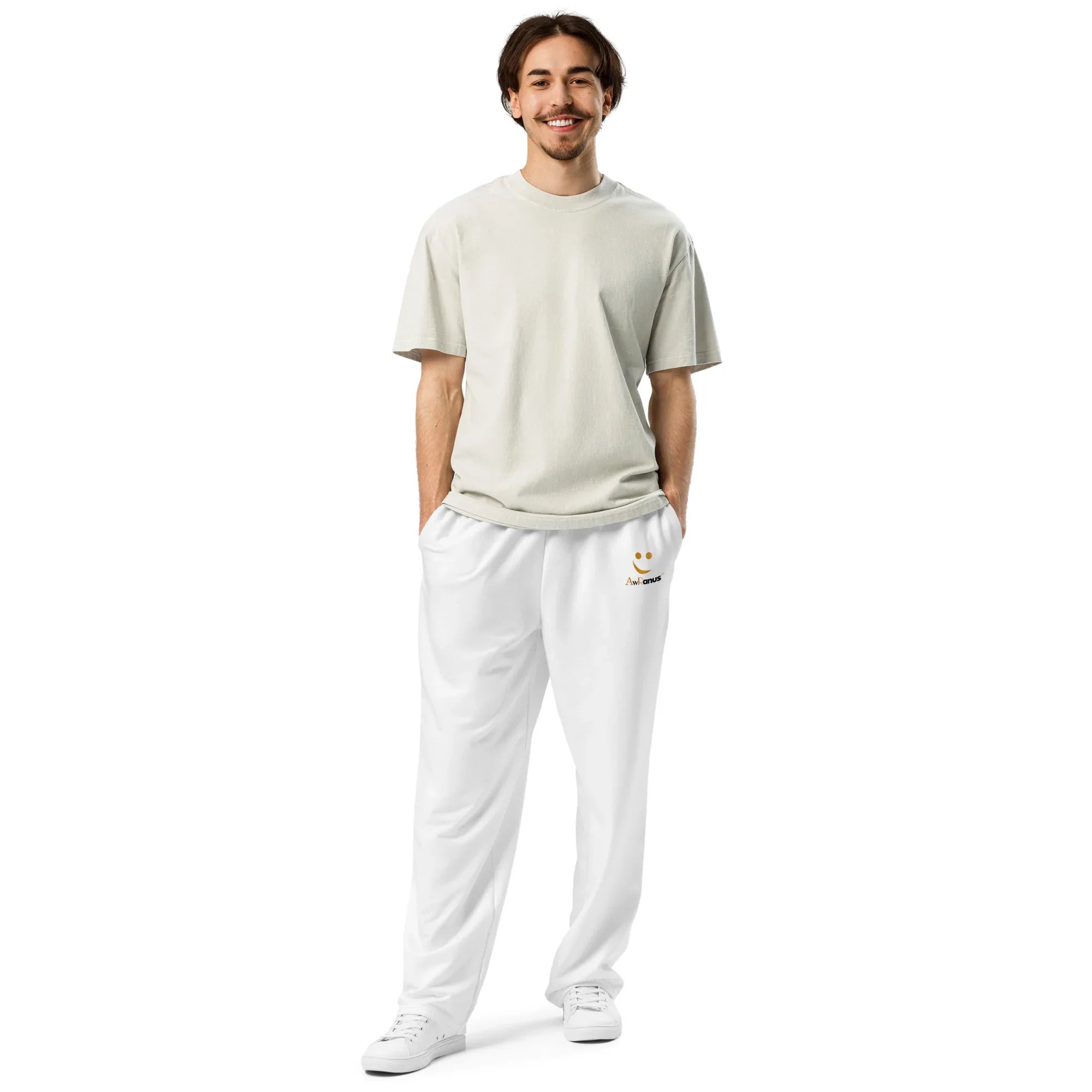 Unisex Wide-leg joggers WHITE joggers AwRans Clothing all-over-print-unisex-wide-leg-joggers-white-front-678d756285b53