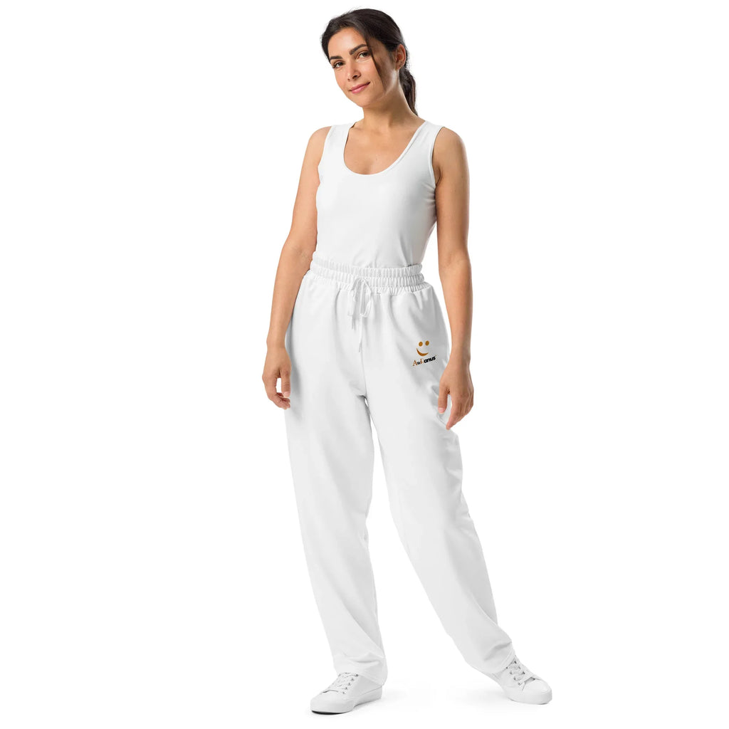 Unisex Wide-leg joggers WHITE joggers AwRans Clothing all-over-print-unisex-wide-leg-joggers-white-front-678d756285c92