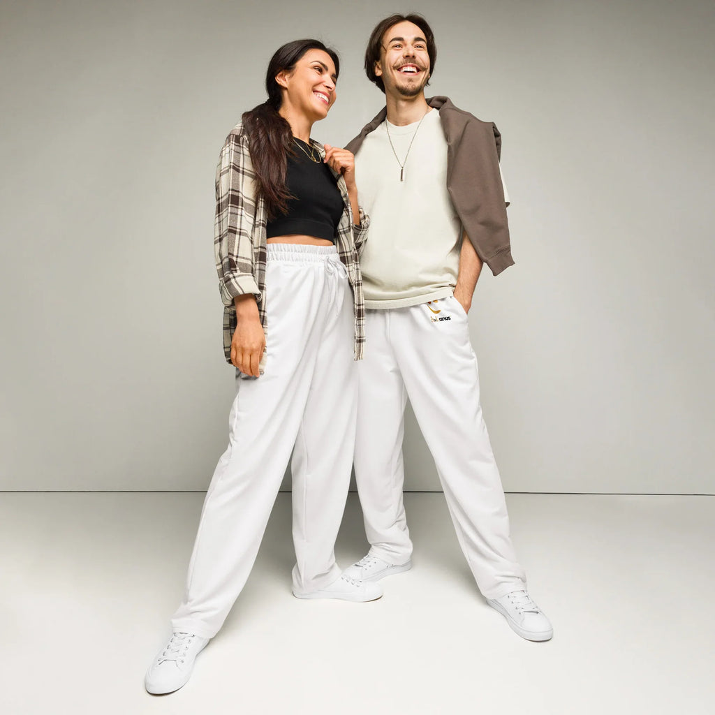 Unisex Wide-leg joggers WHITE joggers AwRans Clothing all-over-print-unisex-wide-leg-joggers-white-front-678dbd75209c6