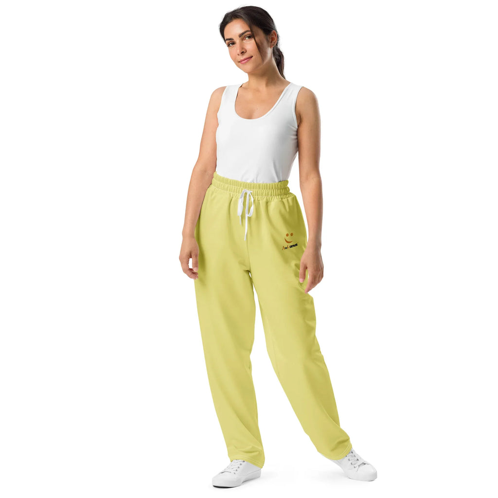 Unisex Wide-leg joggers Khaki joggers AwRans Clothing all-over-print-unisex-wide-leg-joggers-white-front-678dbda3c87fe
