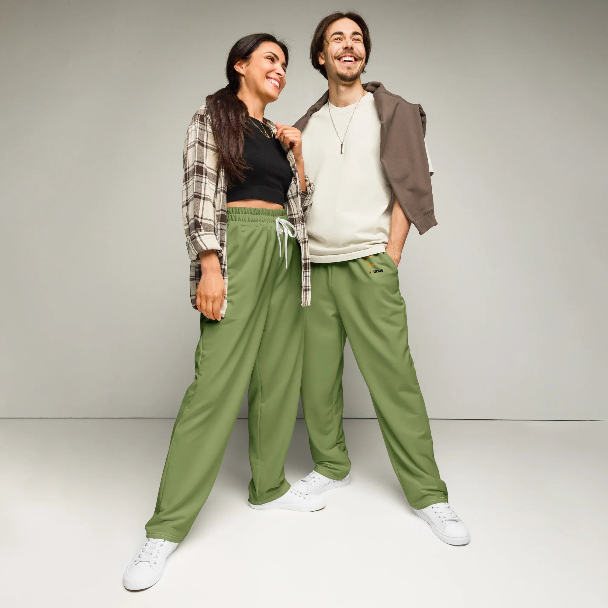 Unisex Wide-leg joggers Sage-Green 6XL joggers AwRans Clothing all-over-print-unisex-wide-leg-joggers-white-front-678dbe85aadec