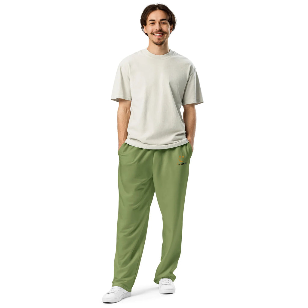 Unisex Wide-leg joggers Sage-Green joggers AwRans Clothing all-over-print-unisex-wide-leg-joggers-white-front-678dbe85abaa0