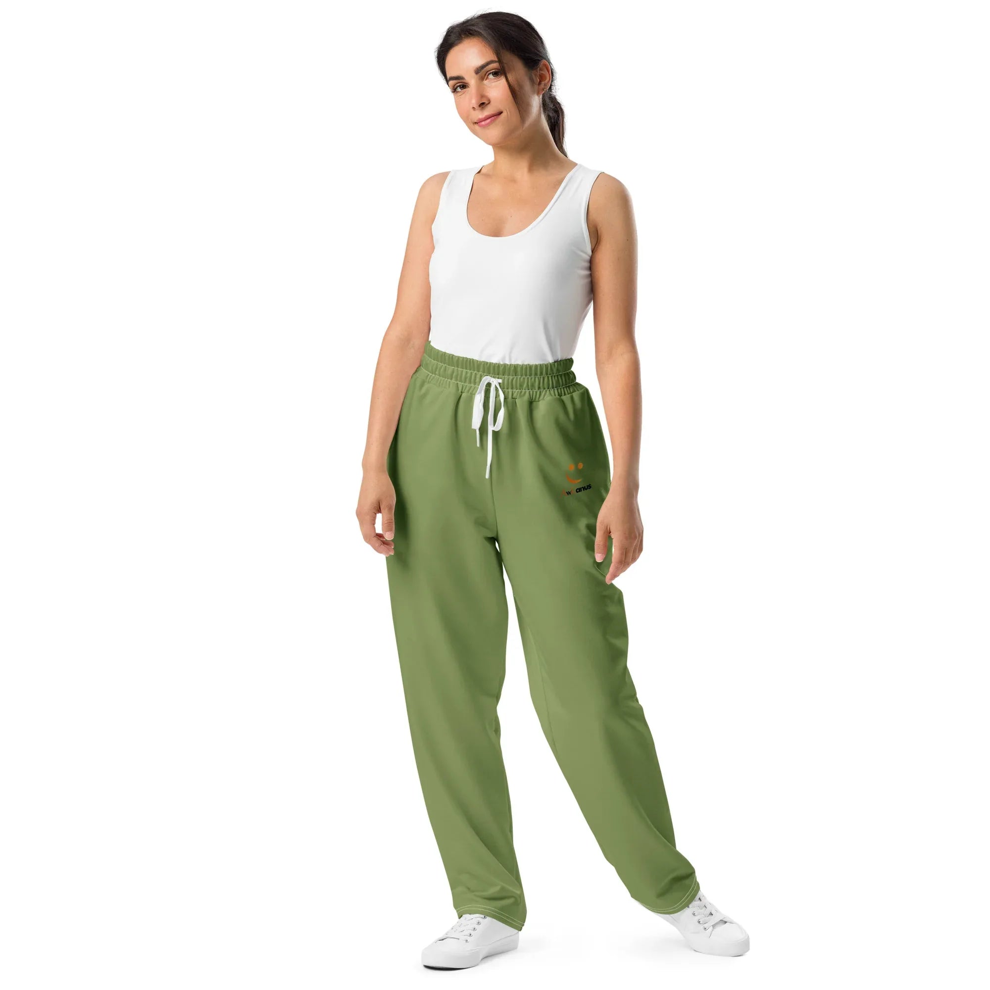 Unisex Wide-leg joggers Sage-Green joggers AwRans Clothing all-over-print-unisex-wide-leg-joggers-white-front-678dbe85abf63