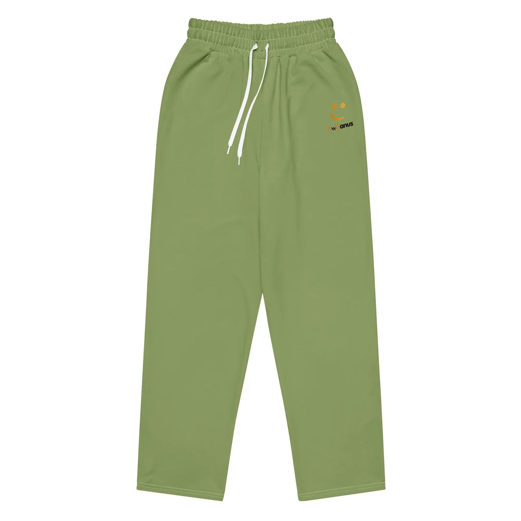 Unisex Wide-leg joggers Sage-Green joggers AwRans Clothing all-over-print-unisex-wide-leg-joggers-white-front-678dbe85ac0d3