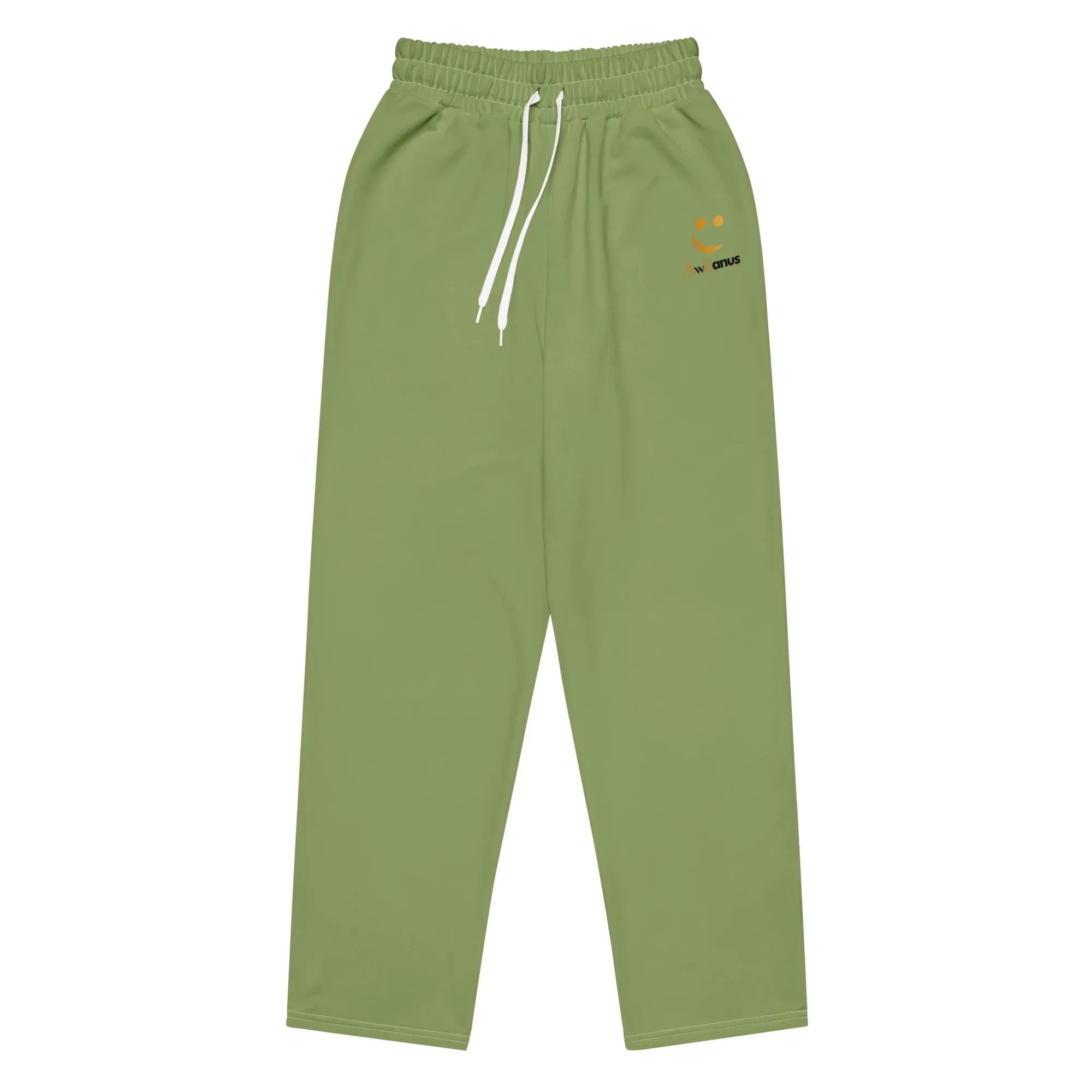 Unisex Wide-leg joggers Sage-Green joggers AwRans Clothing all-over-print-unisex-wide-leg-joggers-white-front-678dbe85ac0d3