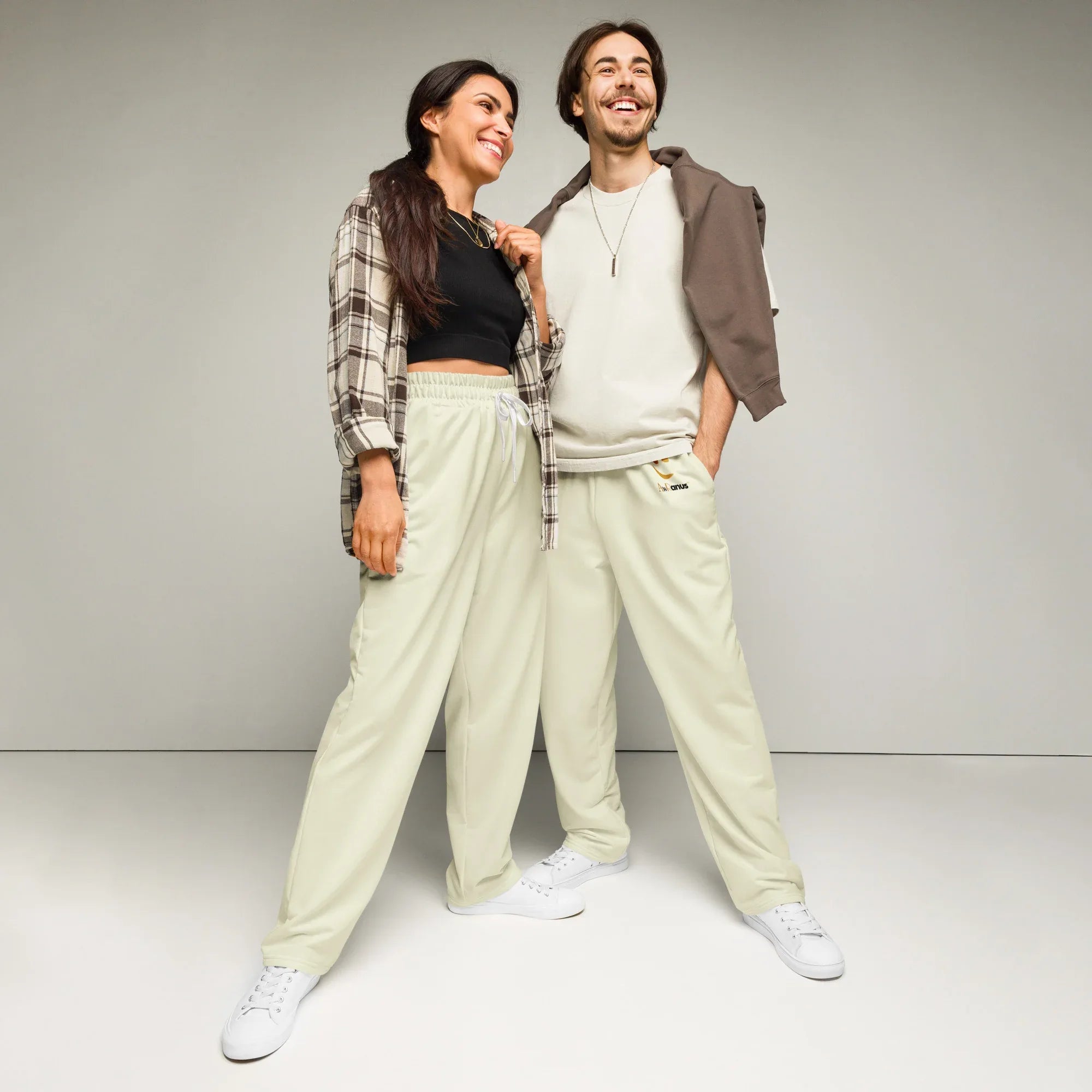Unisex Wide-leg joggers Beige 6XL joggers AwRans Clothing all-over-print-unisex-wide-leg-joggers-white-front-678dbeba378ca
